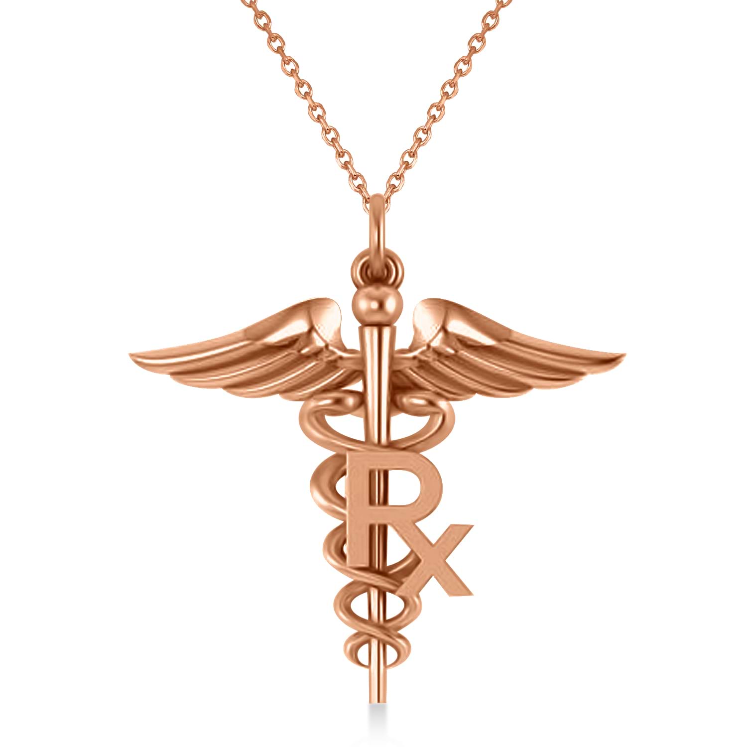 Medical RX Pharmacy Symbol Pendant Necklace 14k Rose Gold
