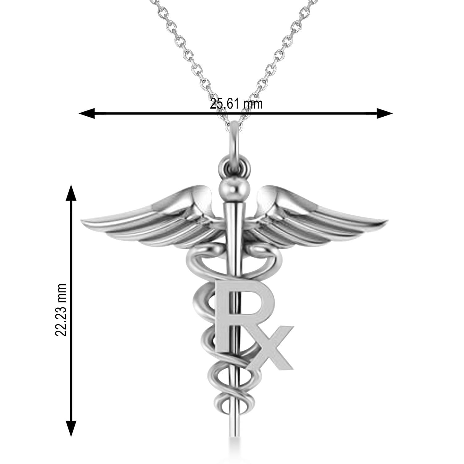 Medical RX Pharmacy Symbol Pendant Necklace 14k White Gold