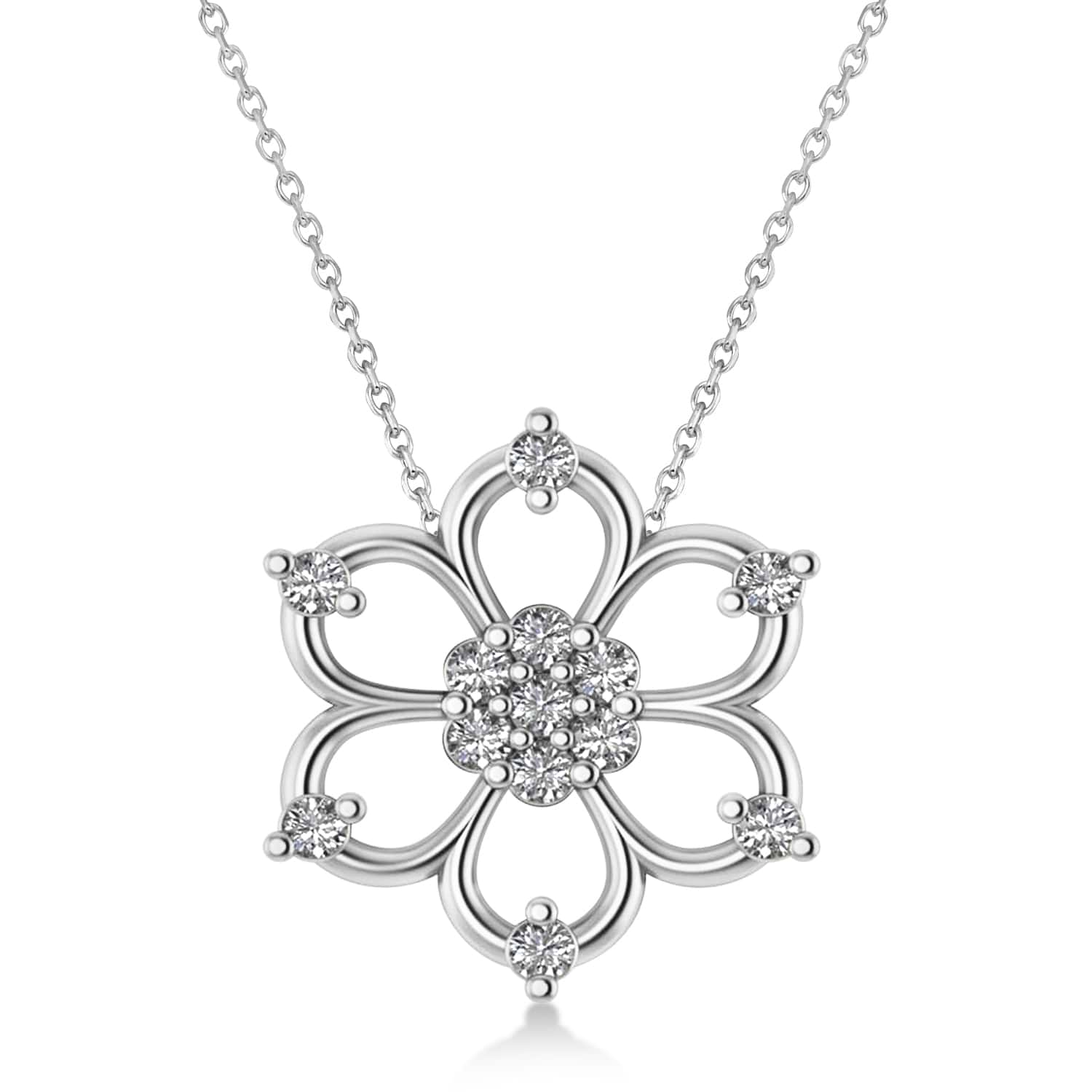 Diamond Six-Petal Flower Pendant Necklace 14k White Gold (0.26ct)