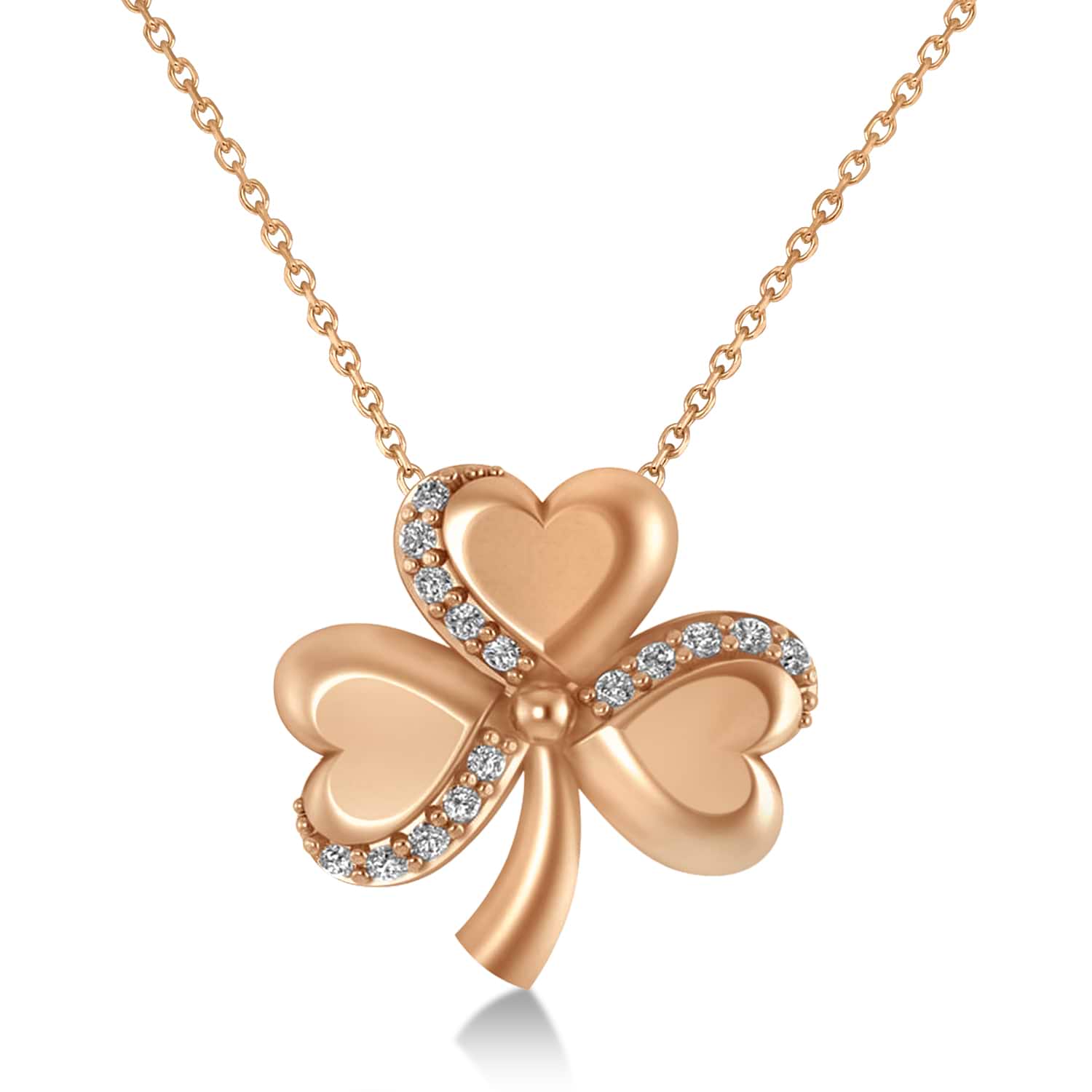 Diamond Three Leafed Clover Pendant Necklace 14k Rose Gold (0.15ct)