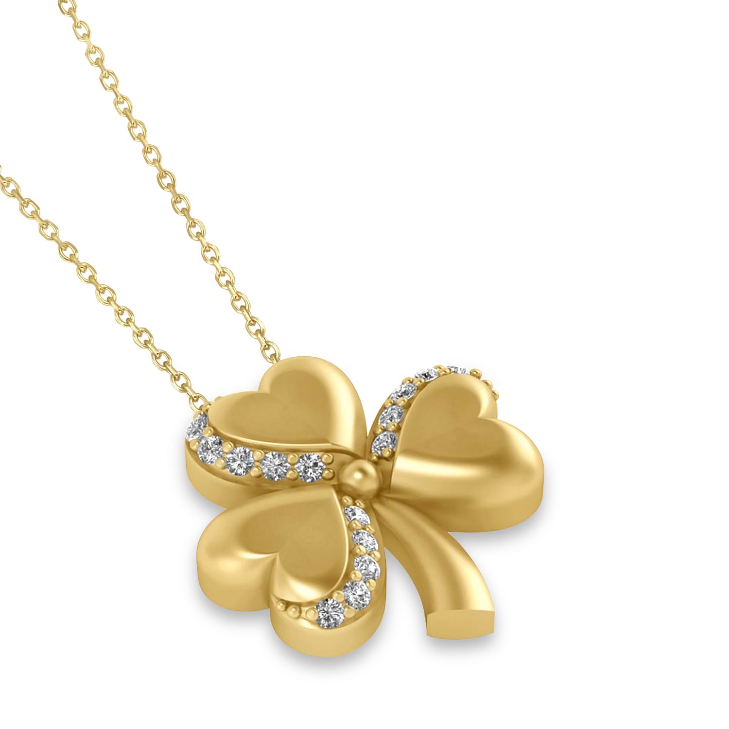Diamond Three Leafed Clover Pendant Necklace 14k Yellow Gold 0.15ct ...