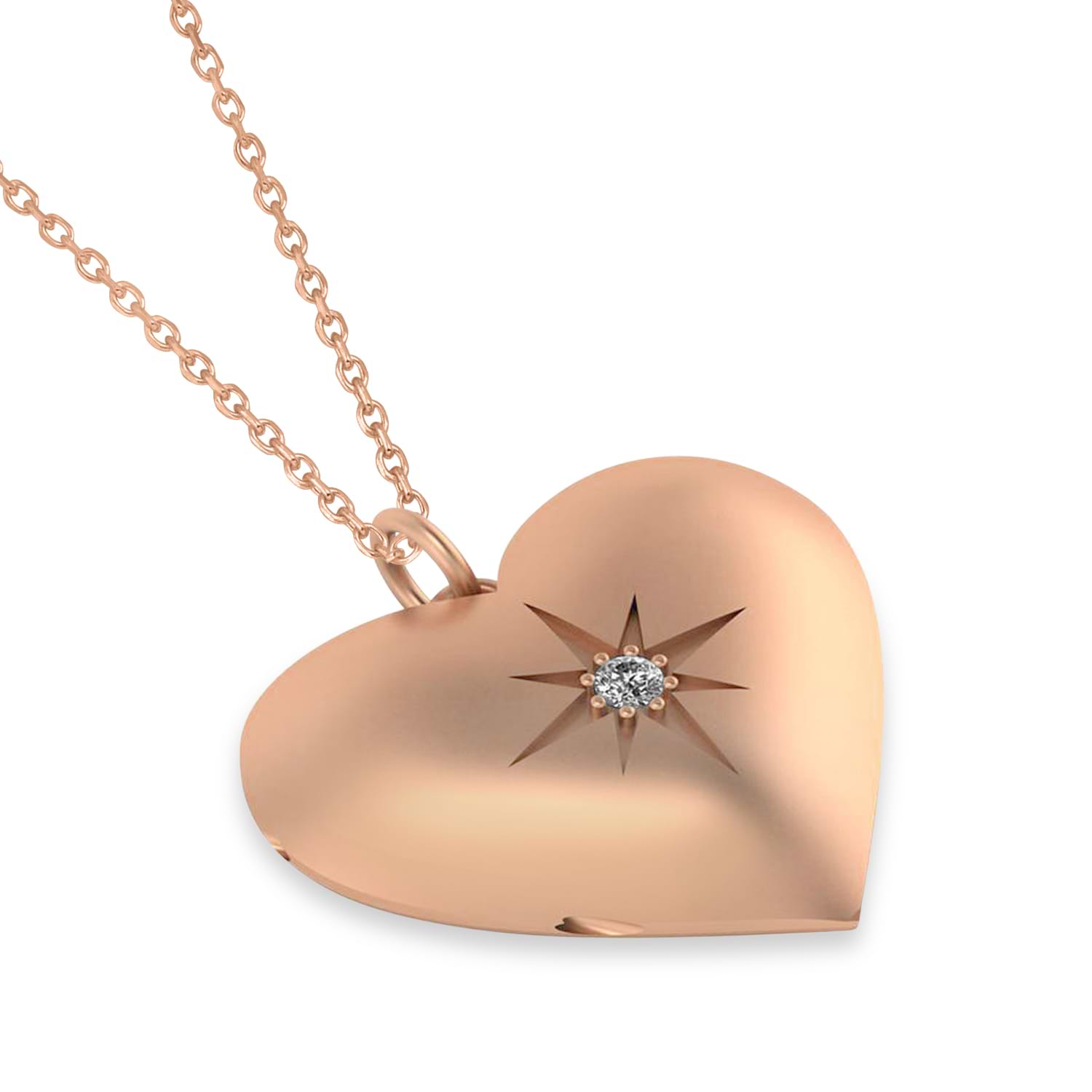 Heart with Compass Rose Locket Necklace 14k Rose Gold