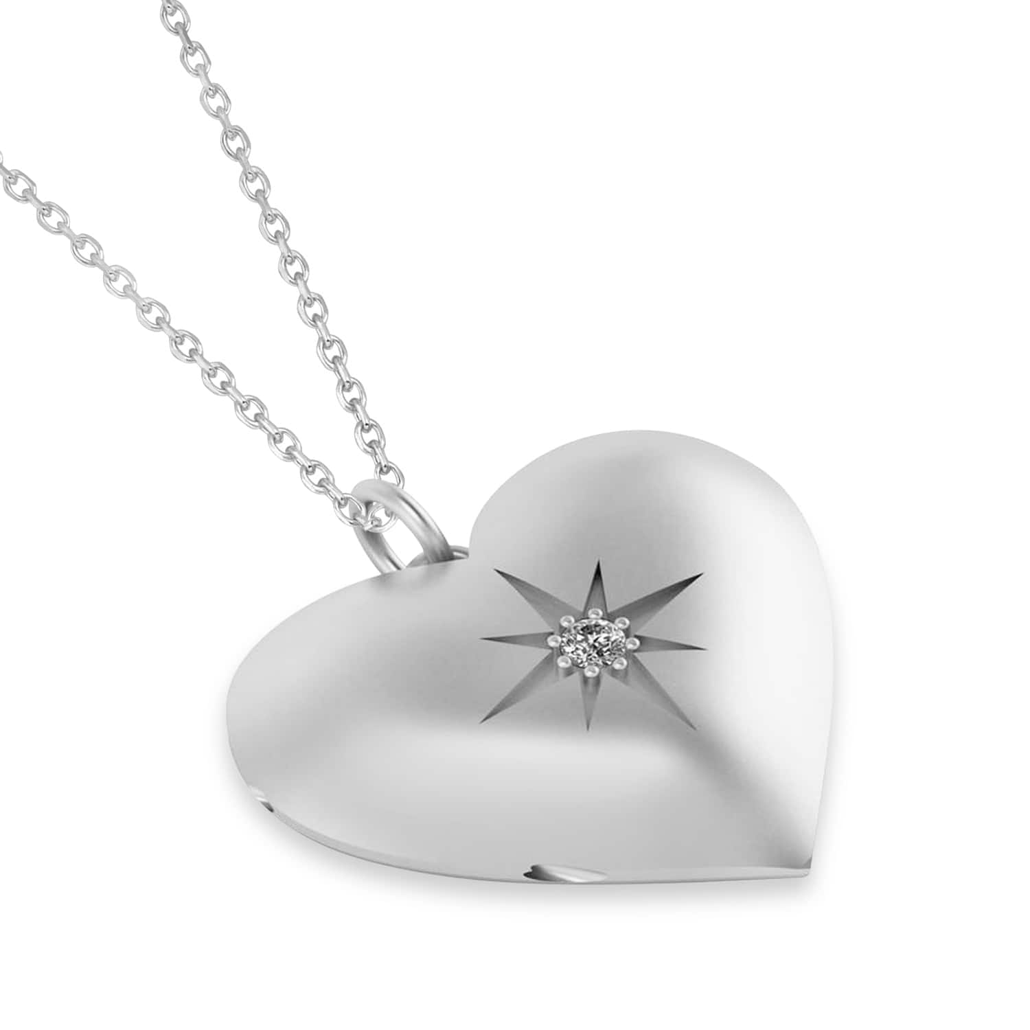 Heart with Compass Rose Locket Necklace 14k White Gold