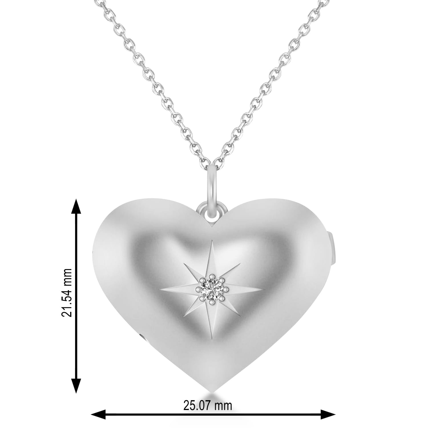Heart with Compass Rose Locket Necklace 14k White Gold
