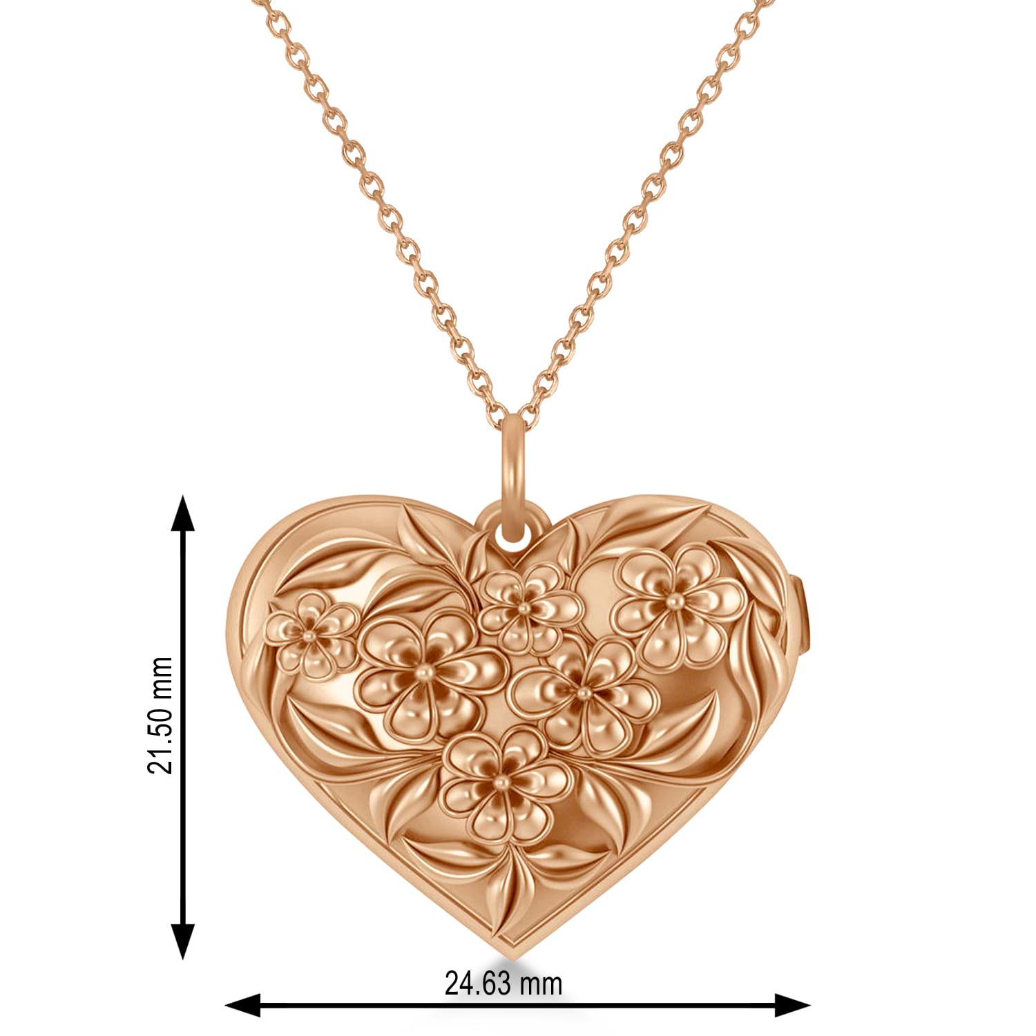 Floral Designed Heart Locket Necklace 14k Rose Gold