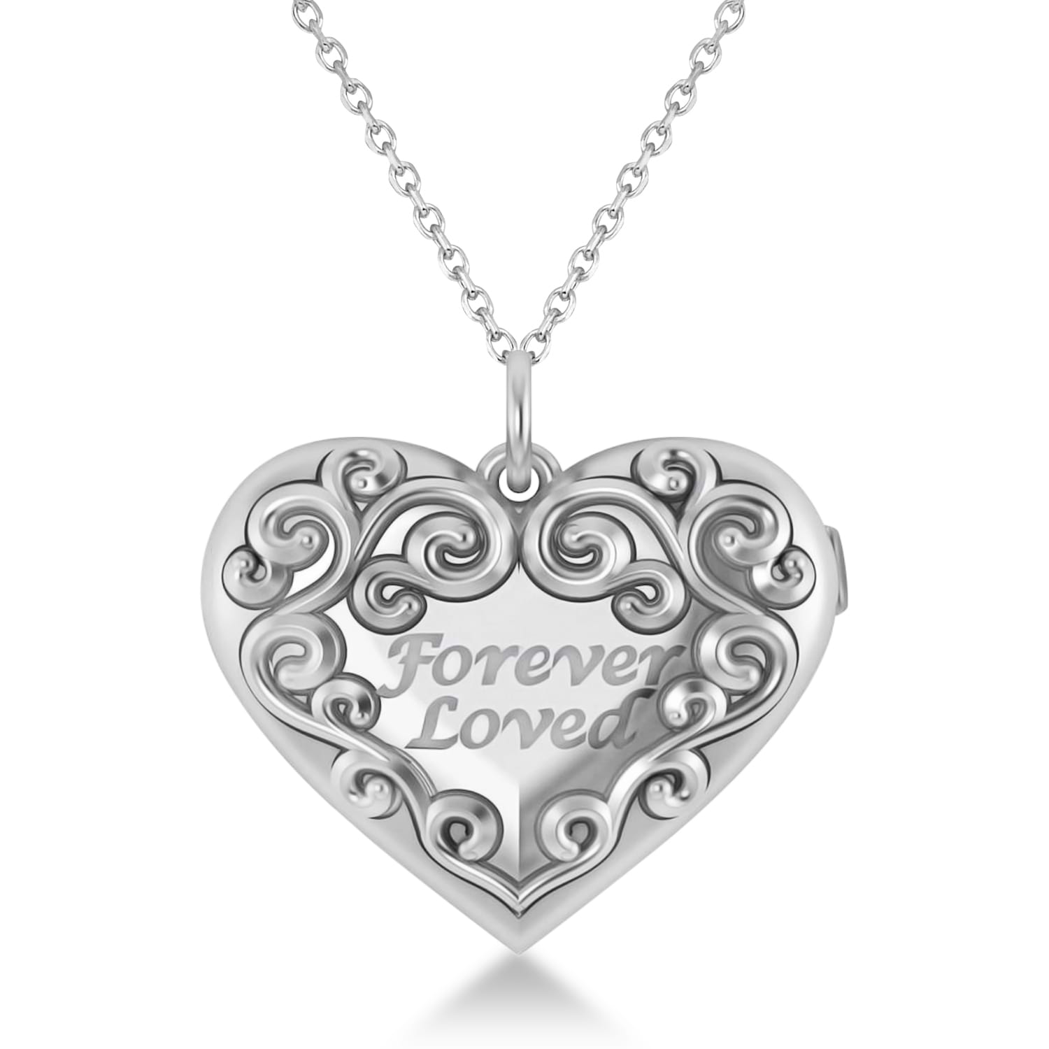 Forever Loved Heart Locket Necklace 14k White Gold