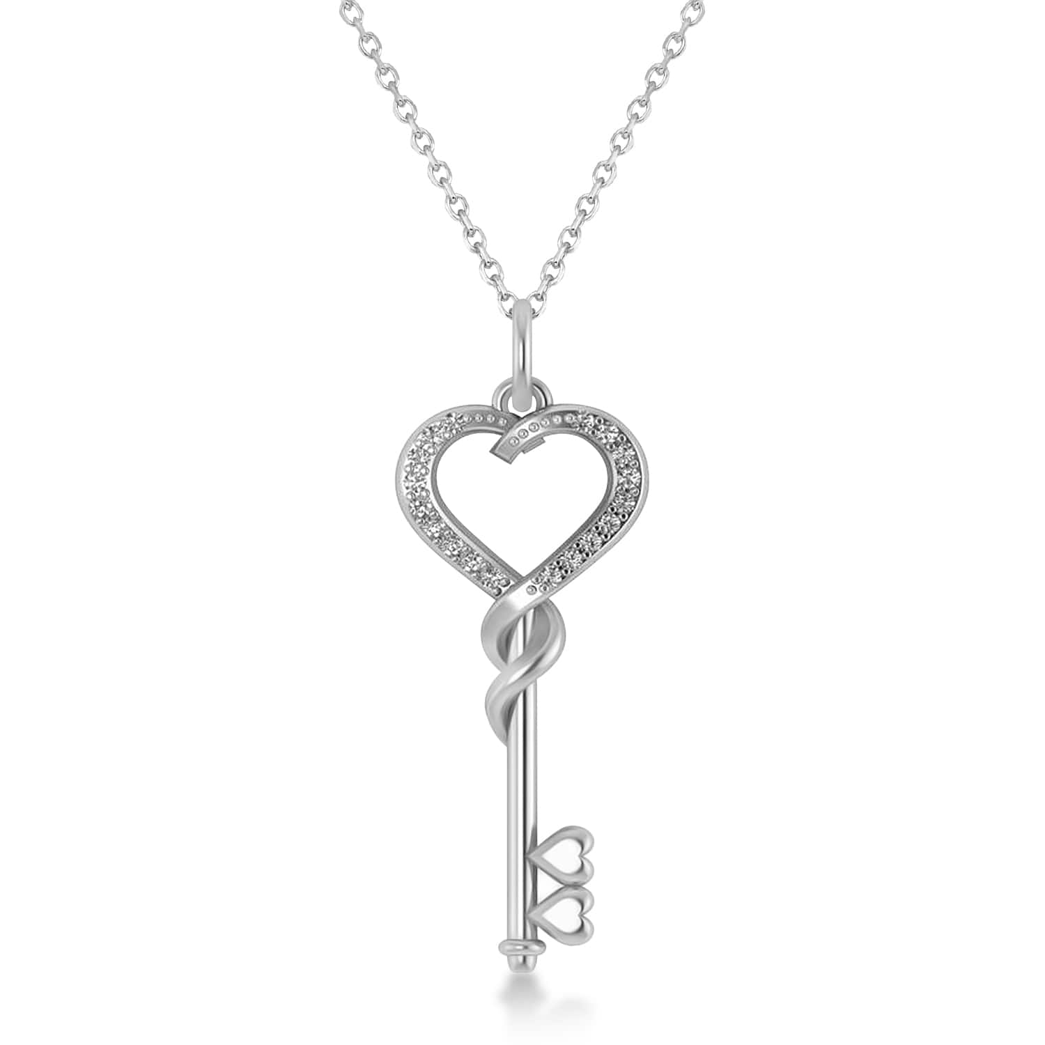 Diamond Heart Key Pendant Necklace 14k White Gold (0.18ct)