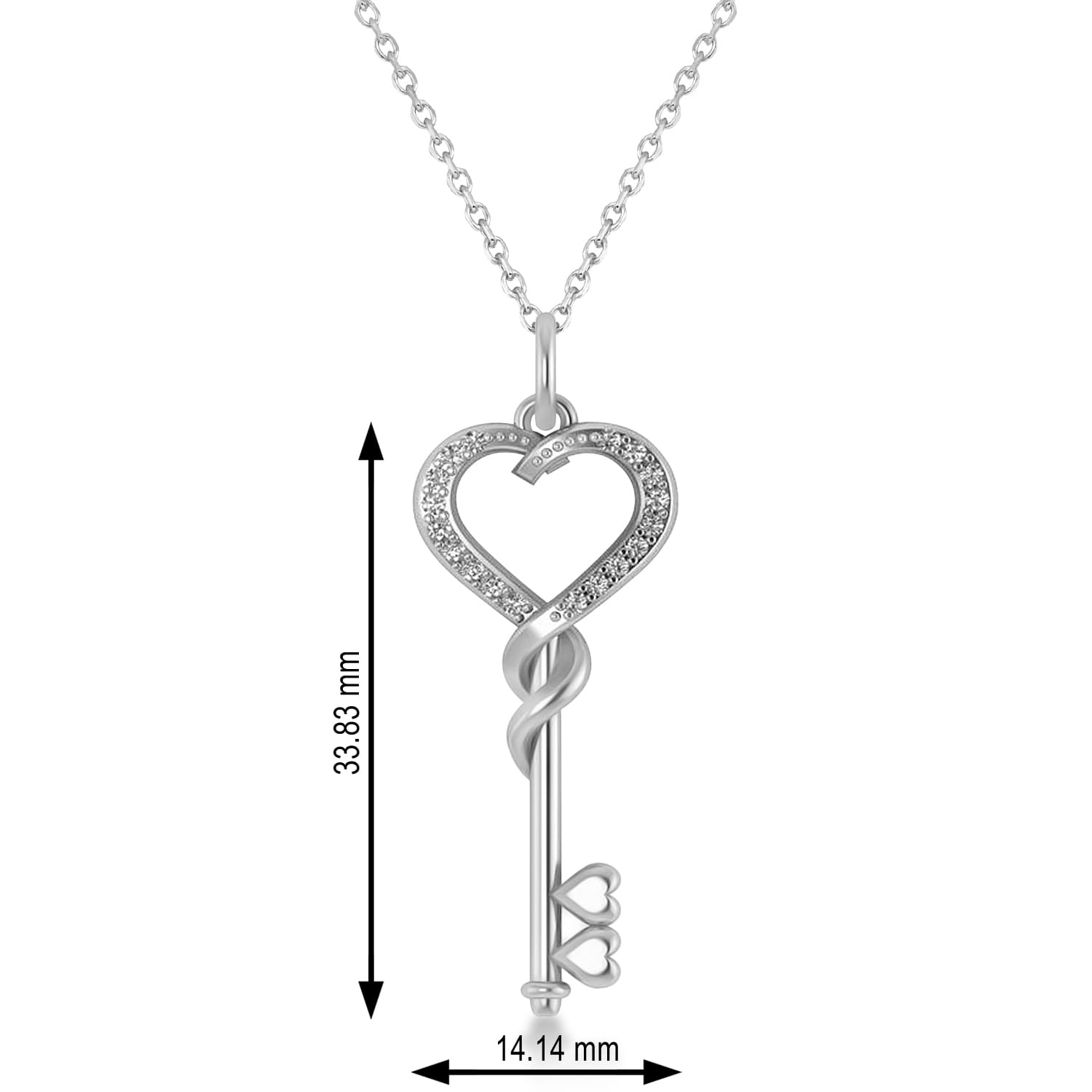 Diamond Heart Key Pendant Necklace 14k White Gold (0.18ct)