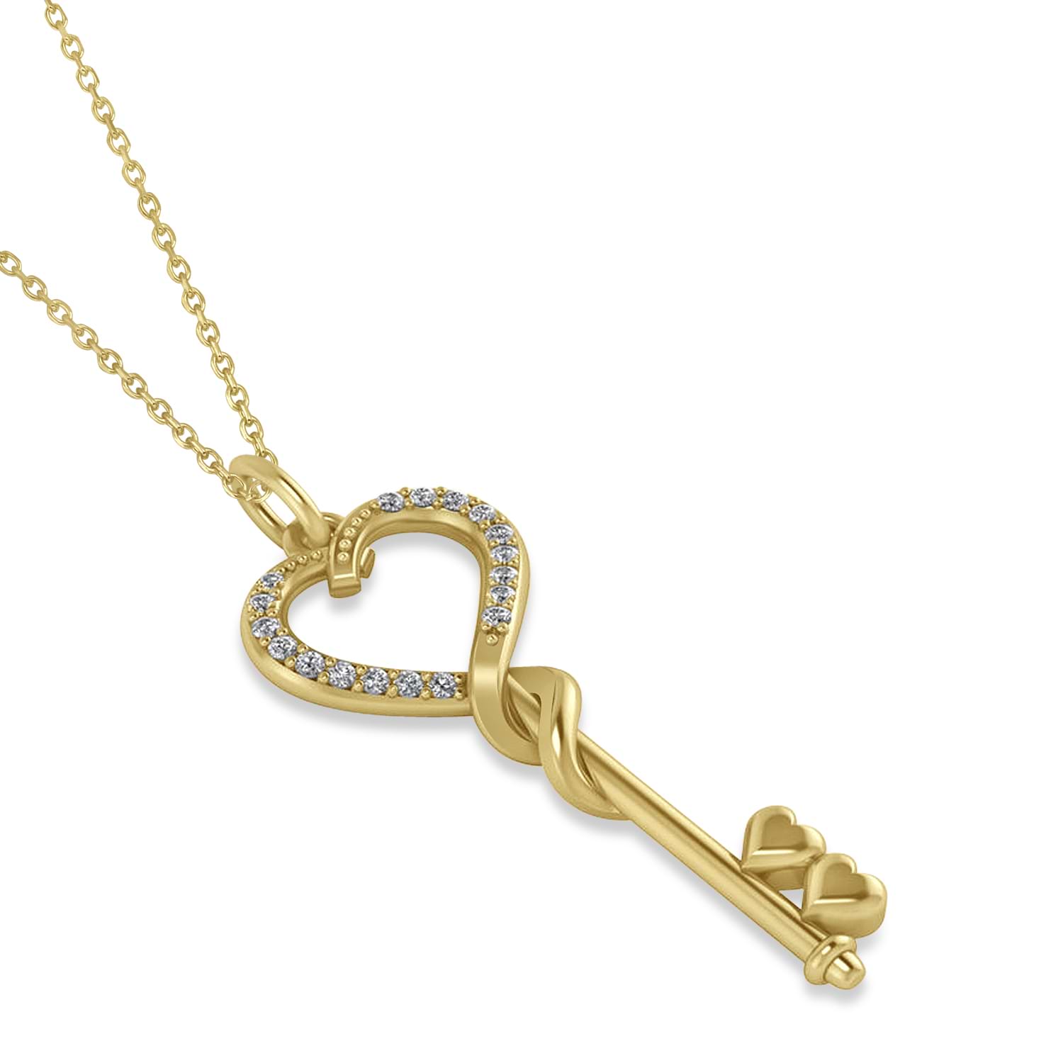 Diamond Heart Key Pendant Necklace 14k Yellow Gold (0.18ct)