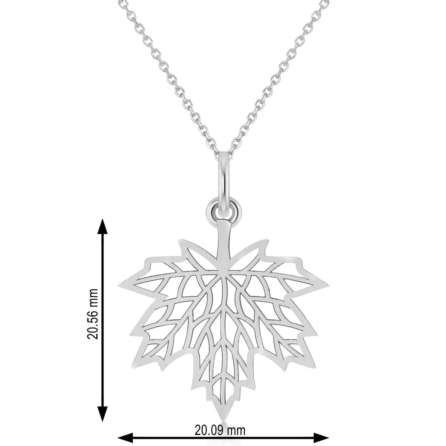 Maple Leaf Pendant Necklace 14k White Gold