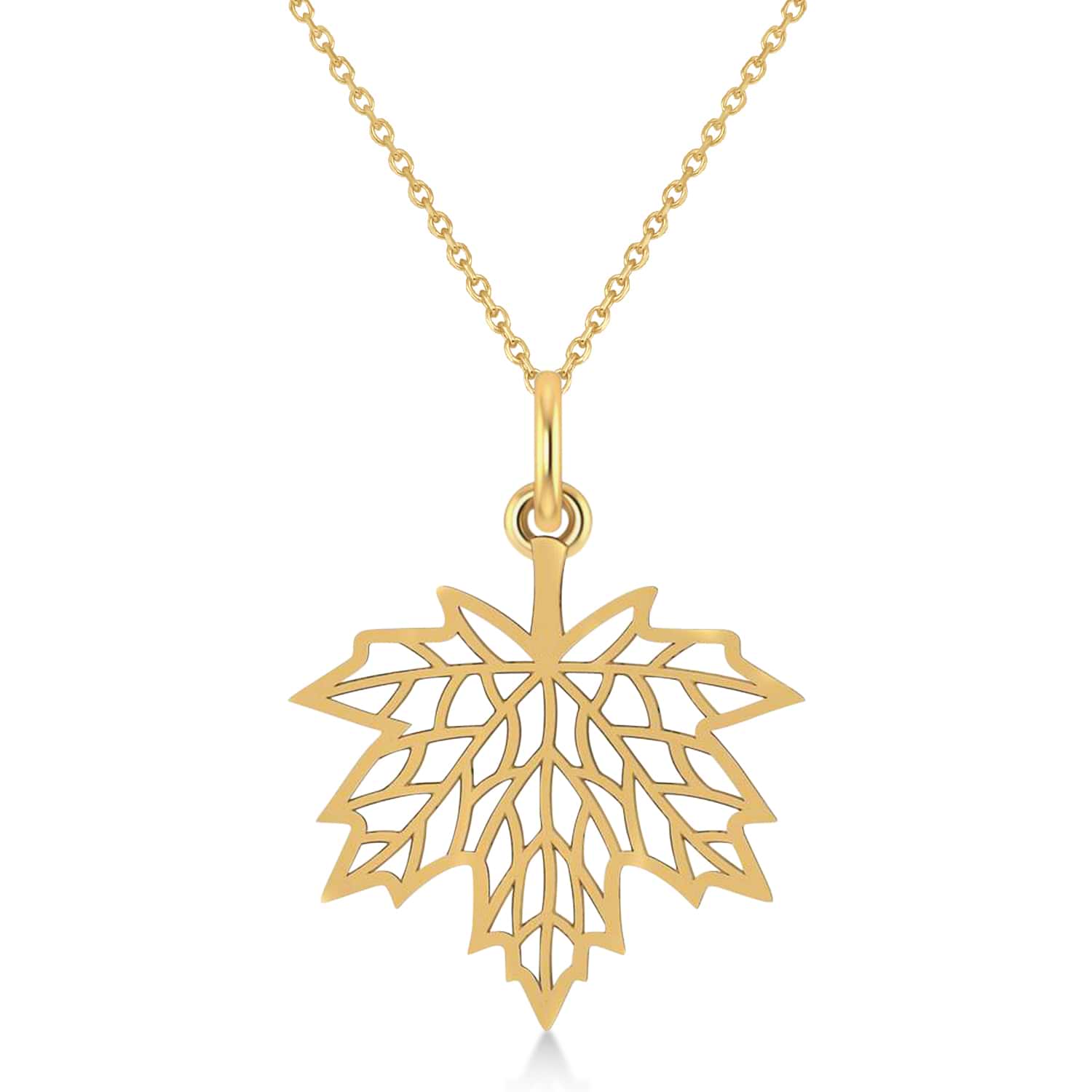 Maple Leaf Pendant Necklace 14k Yellow Gold