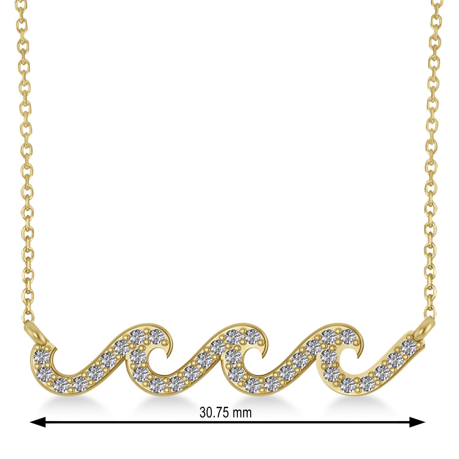 Diamond Waves Charm Pendant Necklace 14k Yellow Gold (0.34ct)