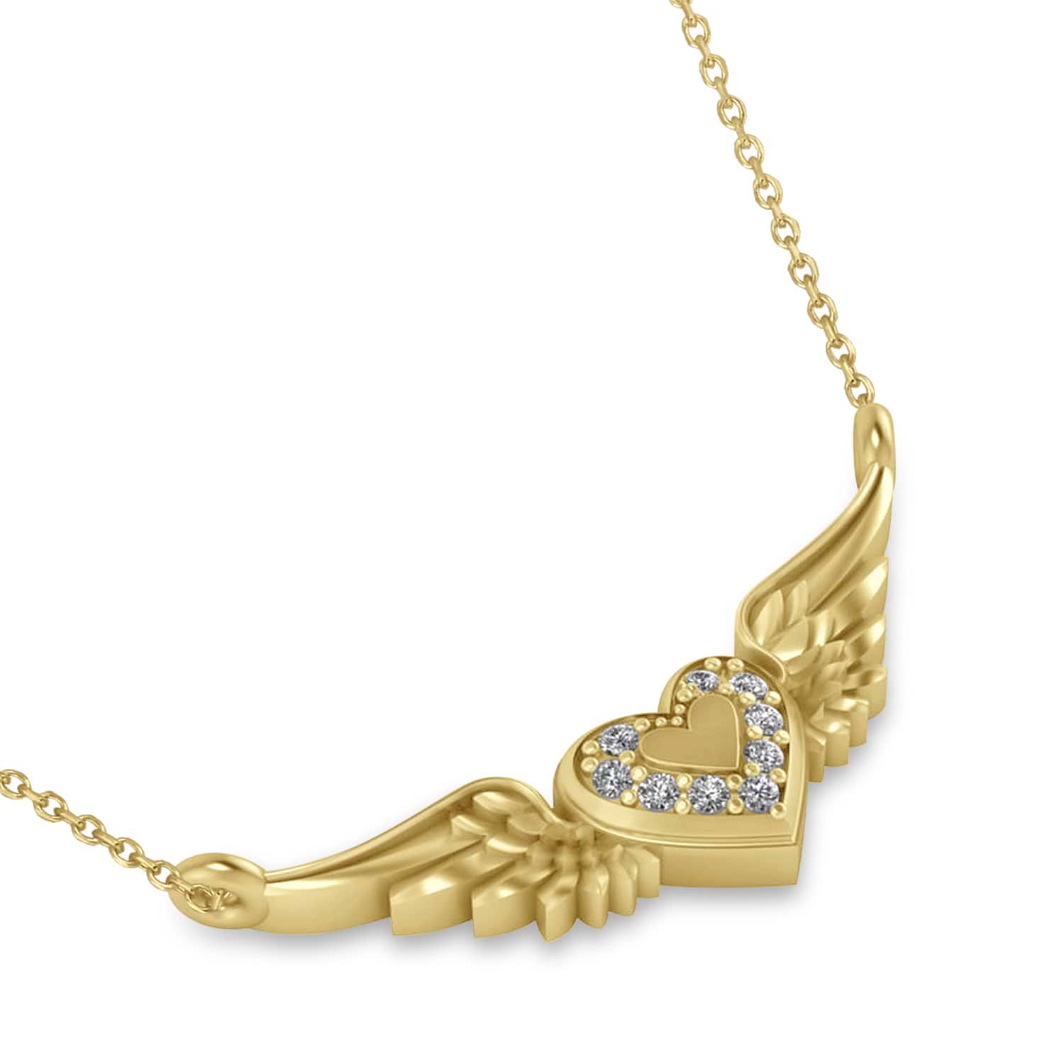 Diamond Heart & Angel Wings Pendant Necklace 14k Yellow Gold (0.05ct)