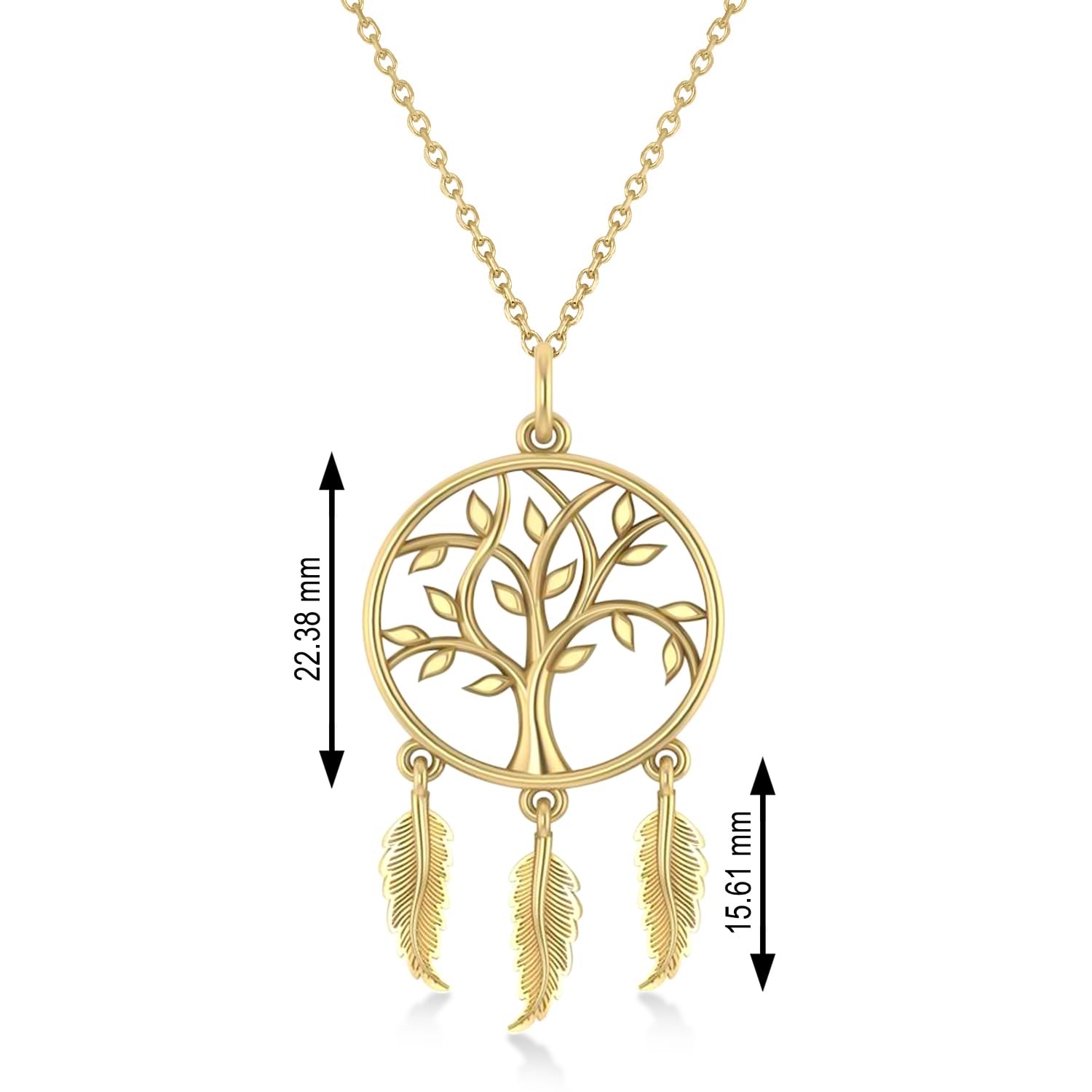 Tree of Life Dream Catcher Pendant Necklace 14k Yellow Gold