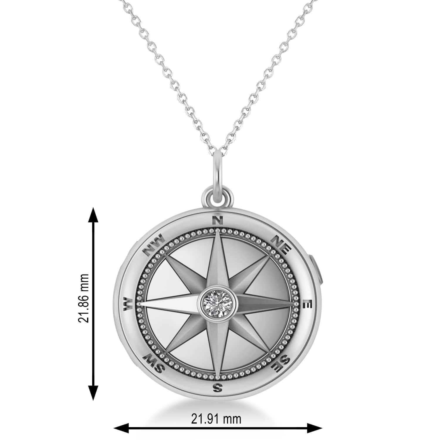 Diamond Compass Locket Necklace 14k White Gold (0.10ct)
