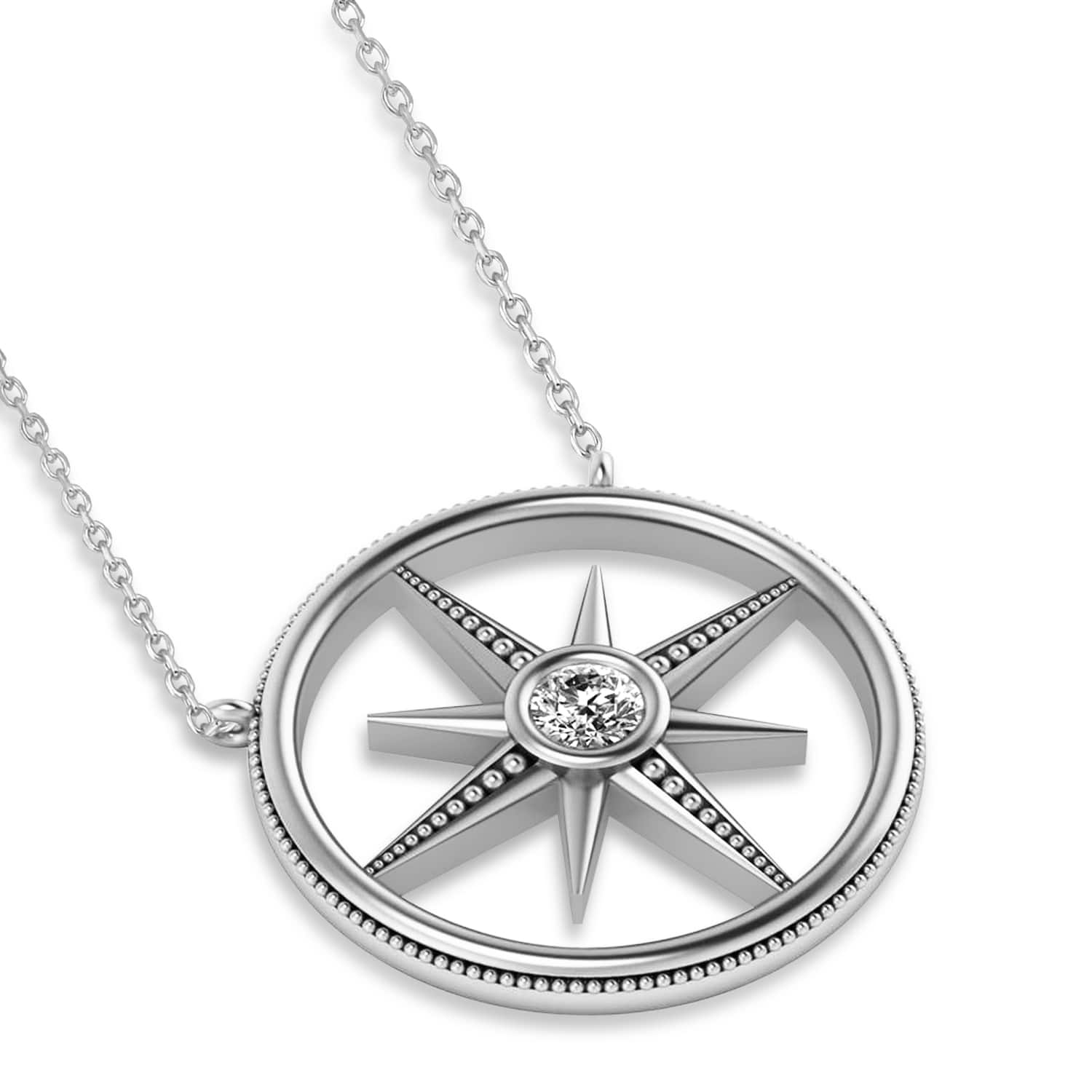Diamond Compass Men's Pendant Necklace 14k White Gold (0.25ct)