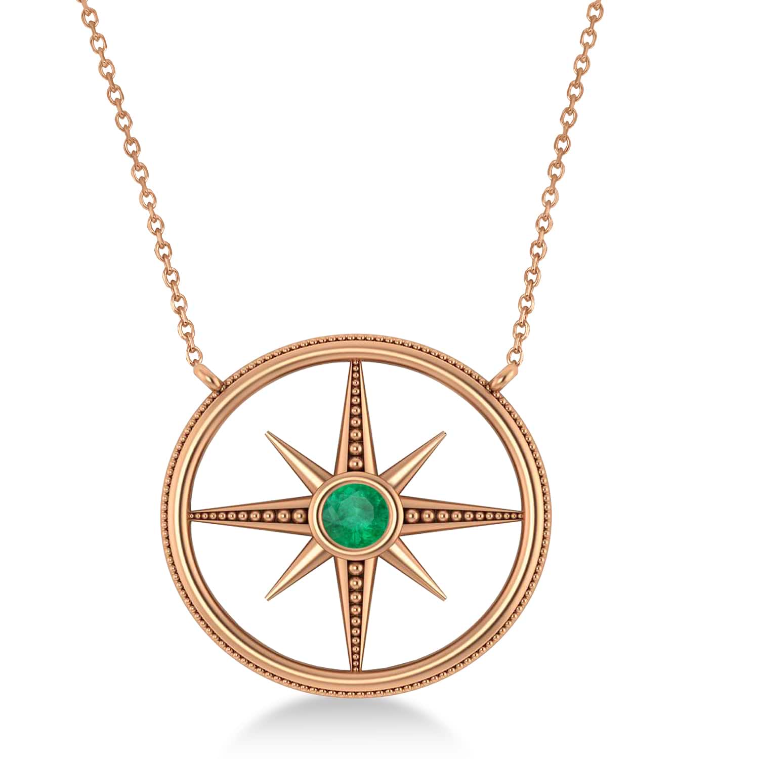 Emerald Compass Men's Pendant Necklace 14k Rose Gold (0.25ct)