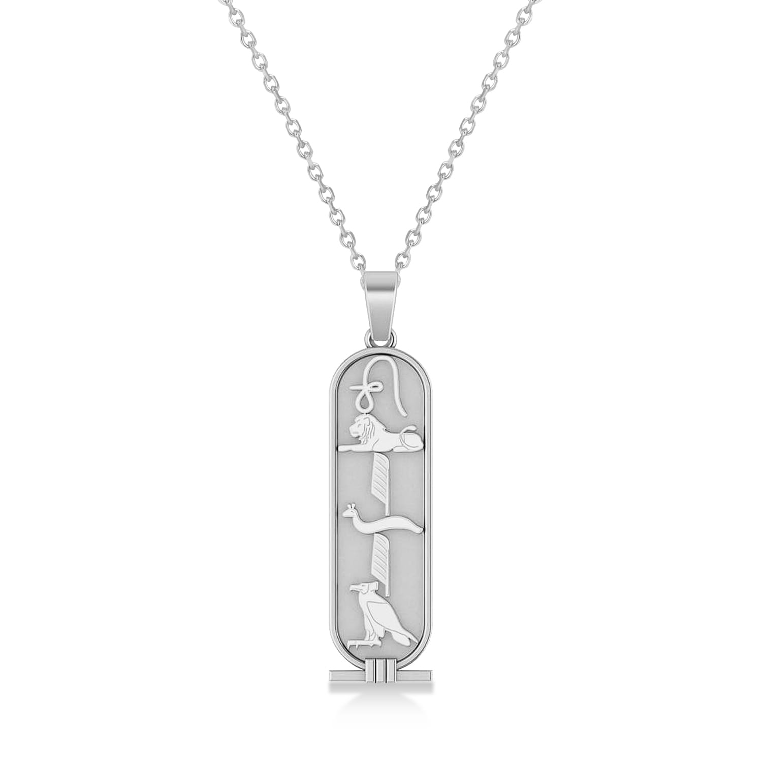 Egyptian Cartouche Pendant Necklace 14k White Gold