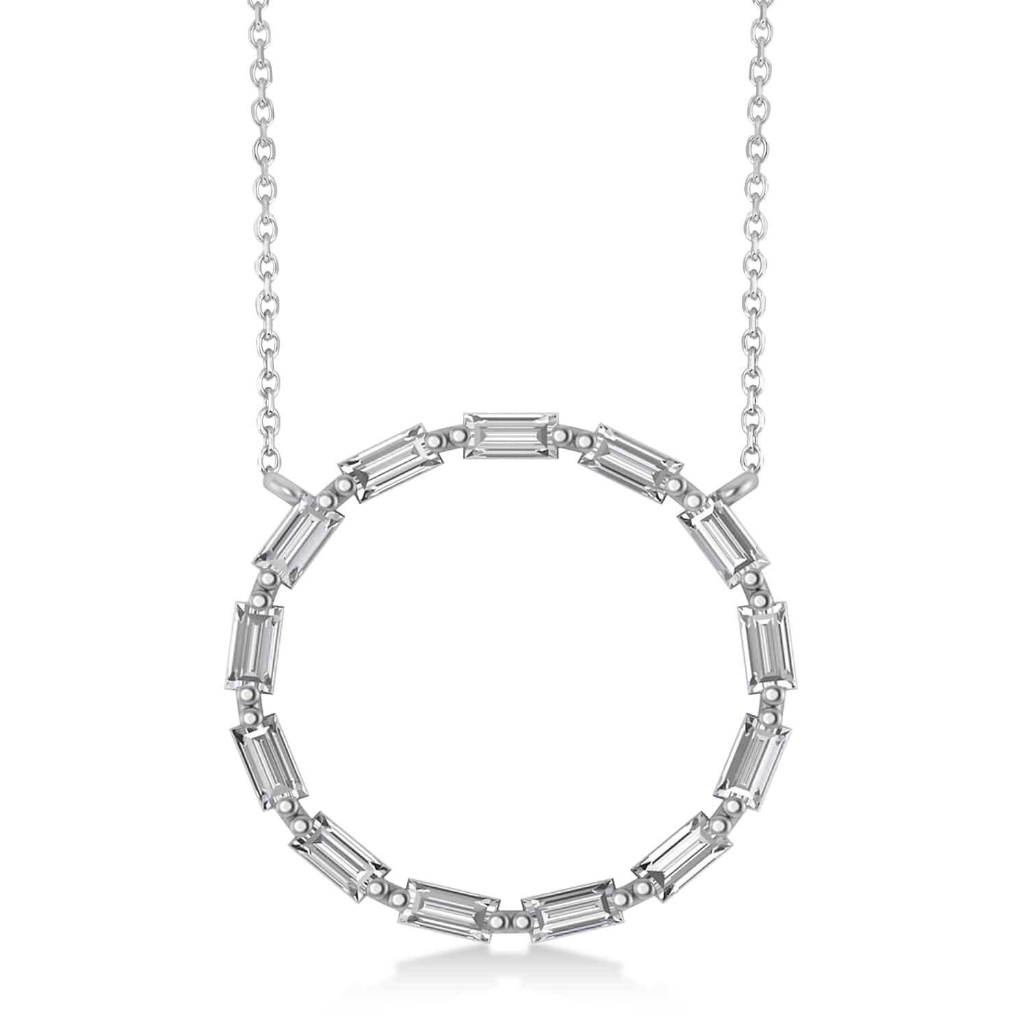 Diamond Baguette Formed Circle Pendant Necklace 14k White Gold (1.82ct)