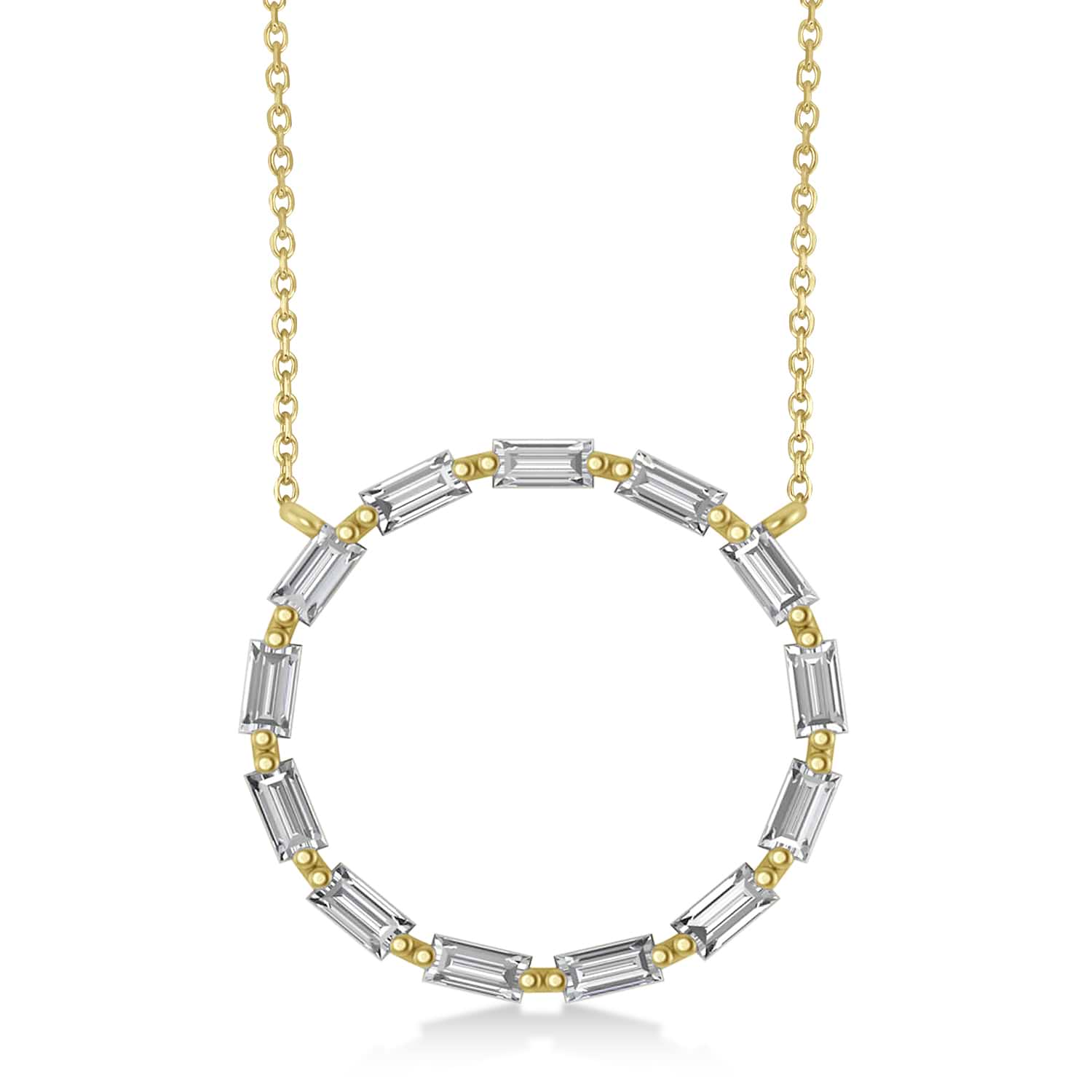 Diamond Baguette Formed Circle of Life Pendant Necklace 14k Yellow Gold (1.82ct)