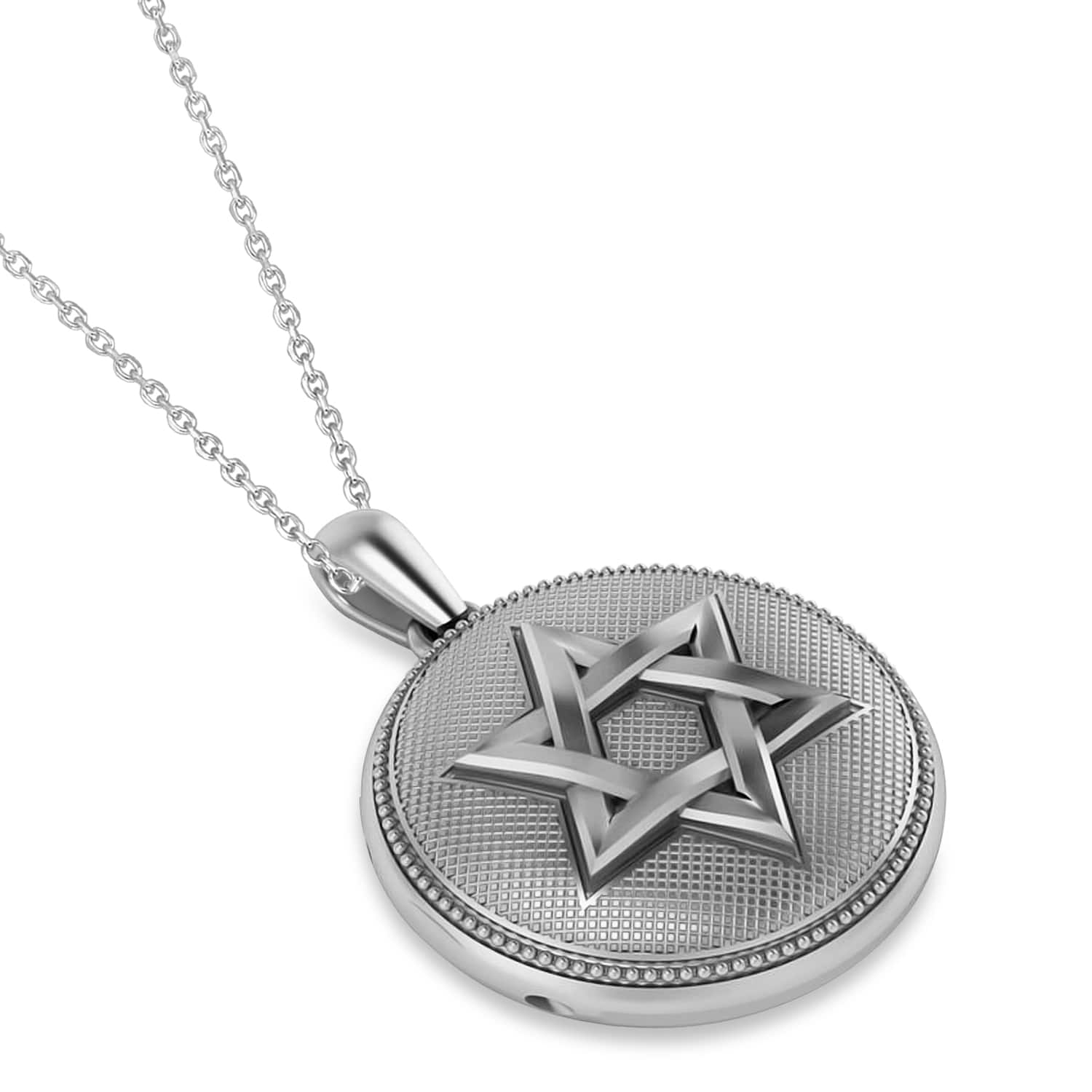 Jewish Star of David Locket Pendant Necklace 14K White Gold - AZ22787