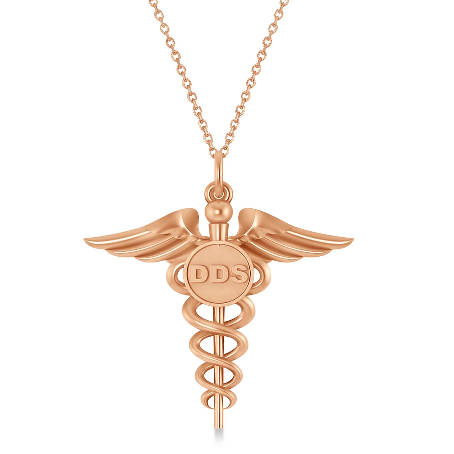 Caduceus Doctor of Dental Surgery Symbol Pendant Necklace 14k Rose Gold