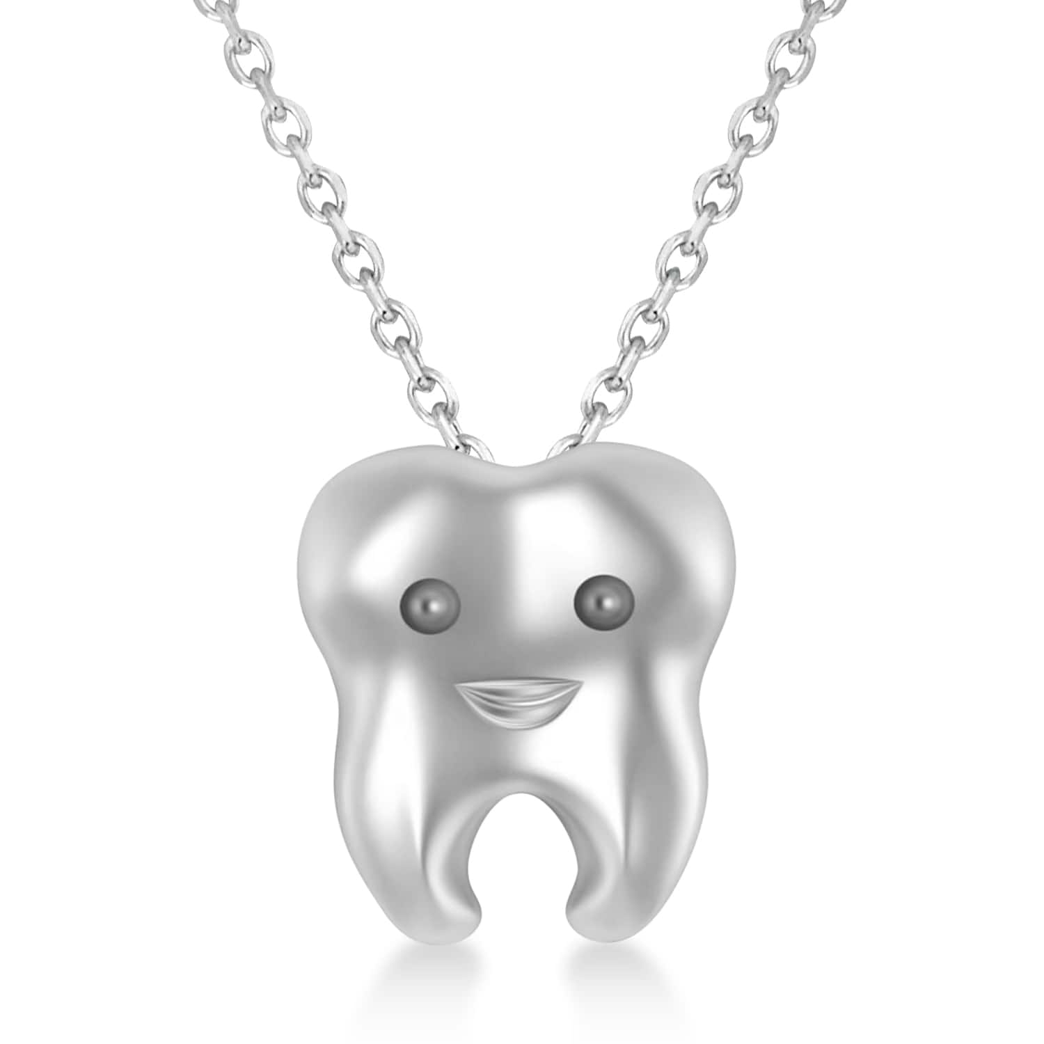 Smiling Tooth Pendant Necklace 14k White Gold