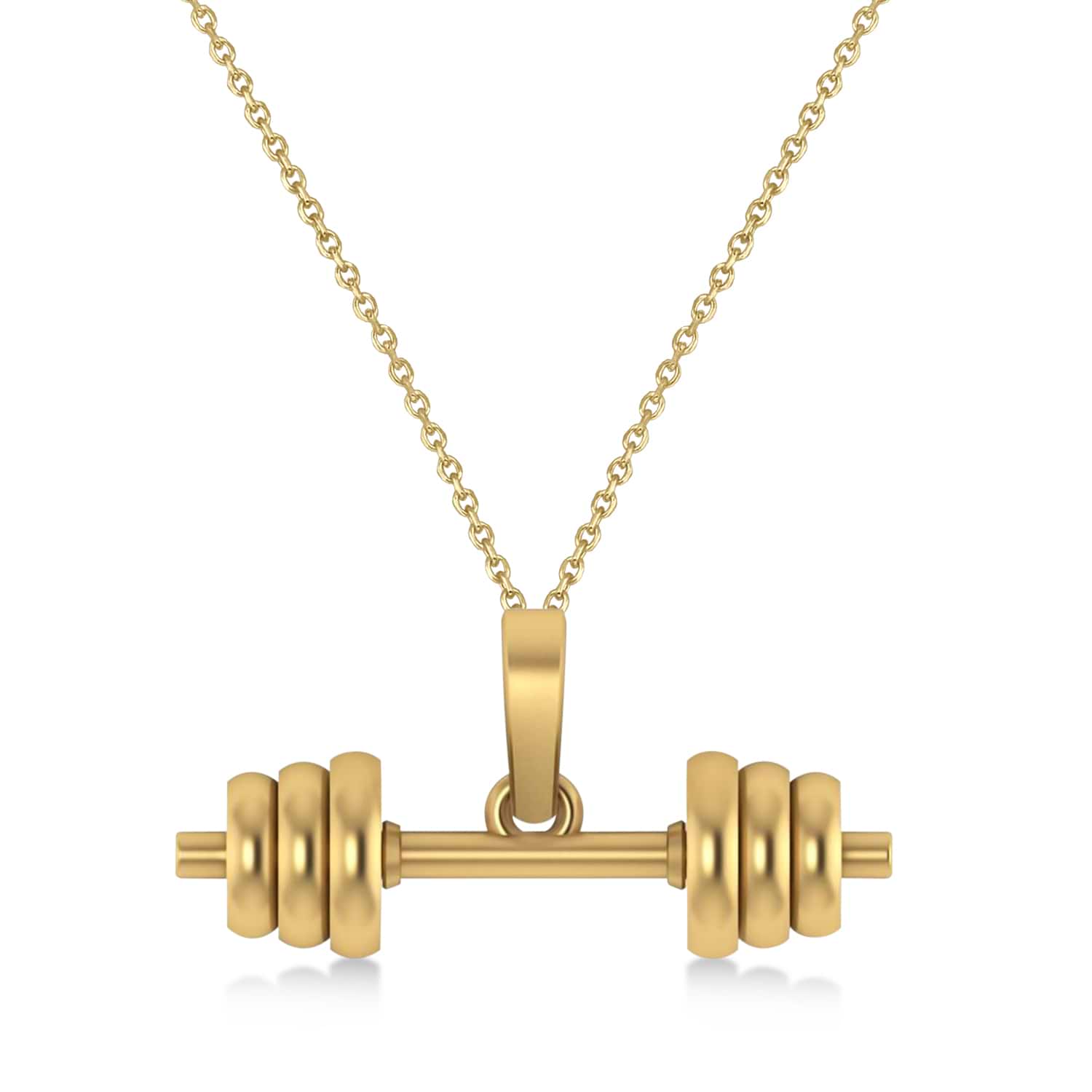 Dumbbell Charm Men's Pendant Necklace 14K Yellow Gold