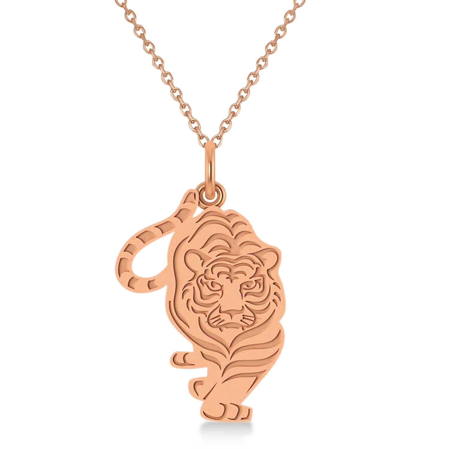Tiger Shaped Charm Pendant Necklace 14k Rose Gold