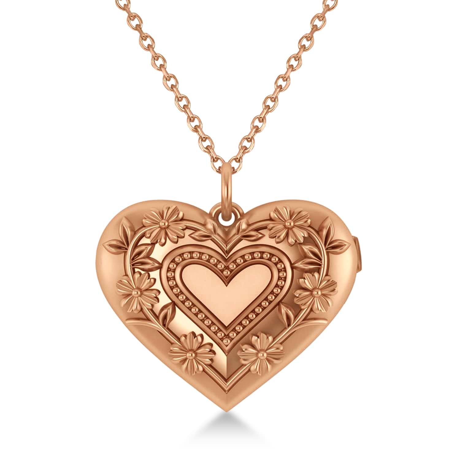 Floral Heart Locket Necklace 14k Rose Gold