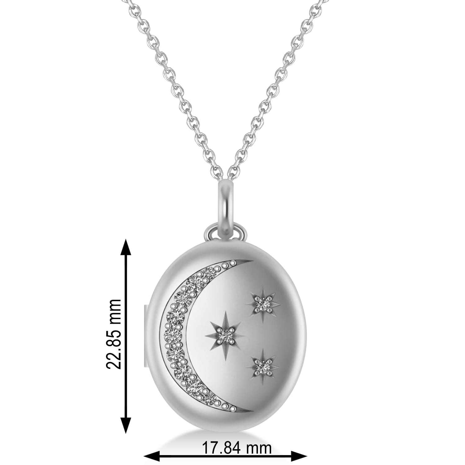 Diamond Moon & Stars Locket Pendant Necklace 14K White Gold (0.29ct ...