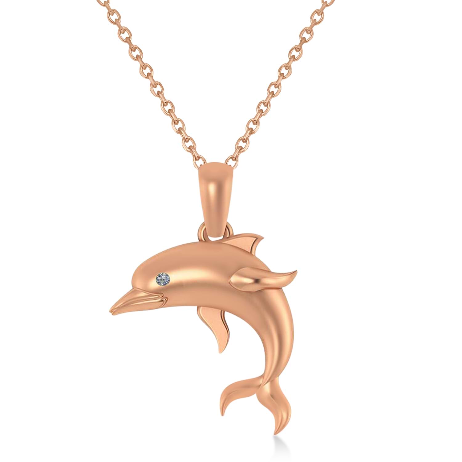 Diamond-Eyed Dolphin Pendant Necklace 14k Rose Gold (0.01ct)