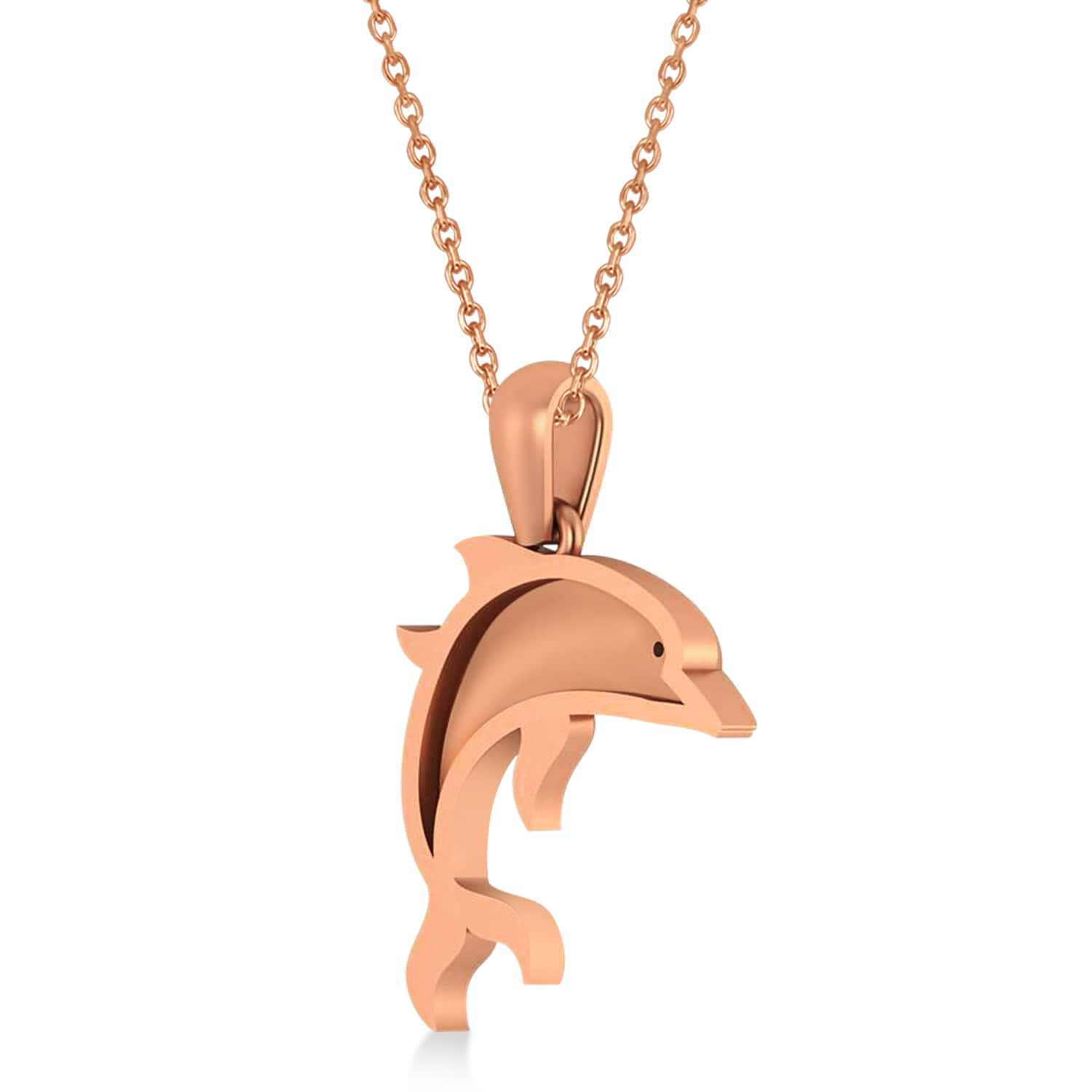 Diamond-Eyed Dolphin Pendant Necklace 14k Rose Gold (0.01ct)