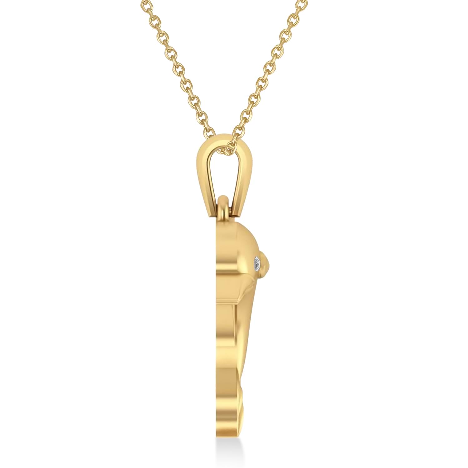Diamond-Eyed Dolphin Pendant Necklace 14k Yellow Gold (0.01ct)