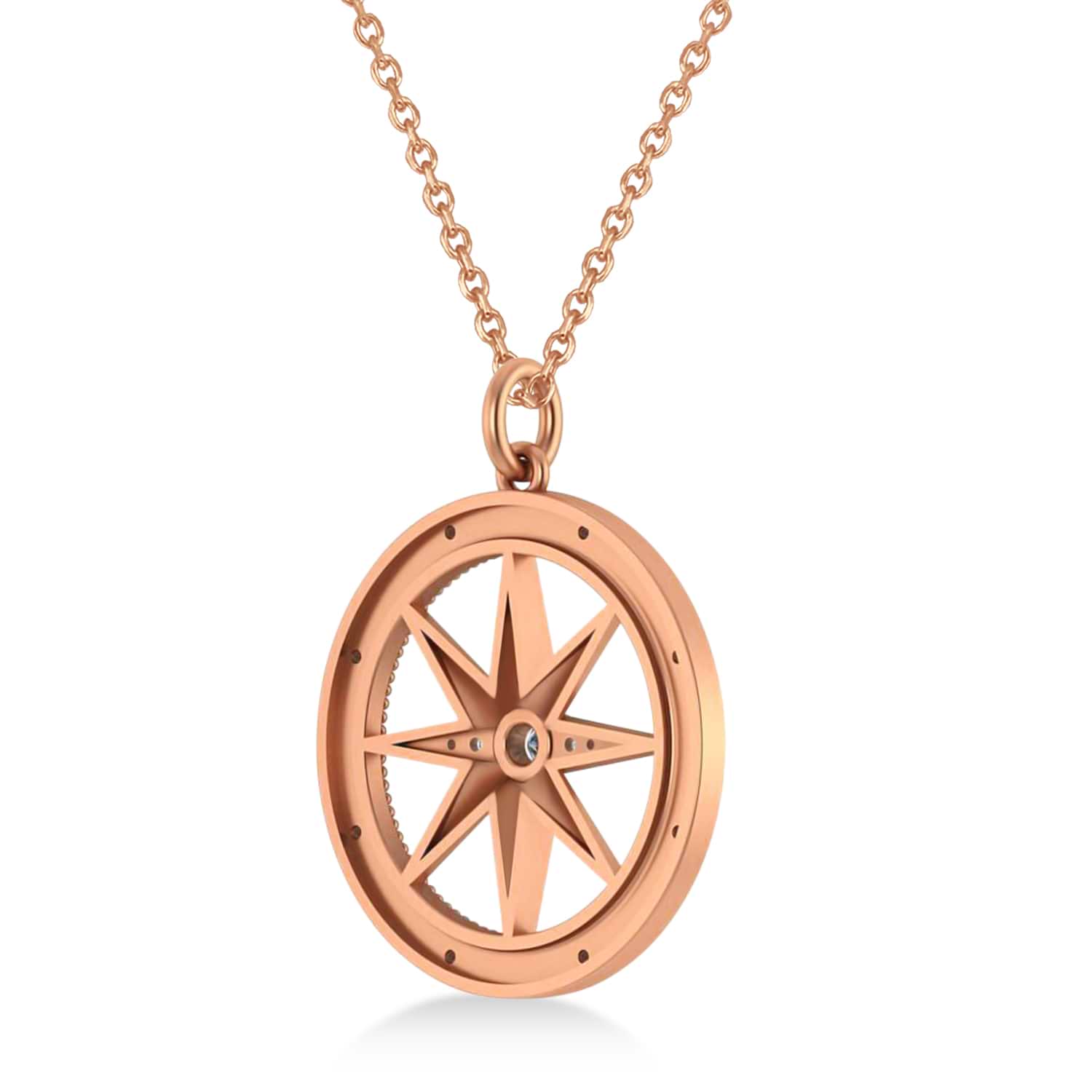 Large Compass Necklace Pendant For Men Diamond Accented 14kRose Gold (0.38ct)