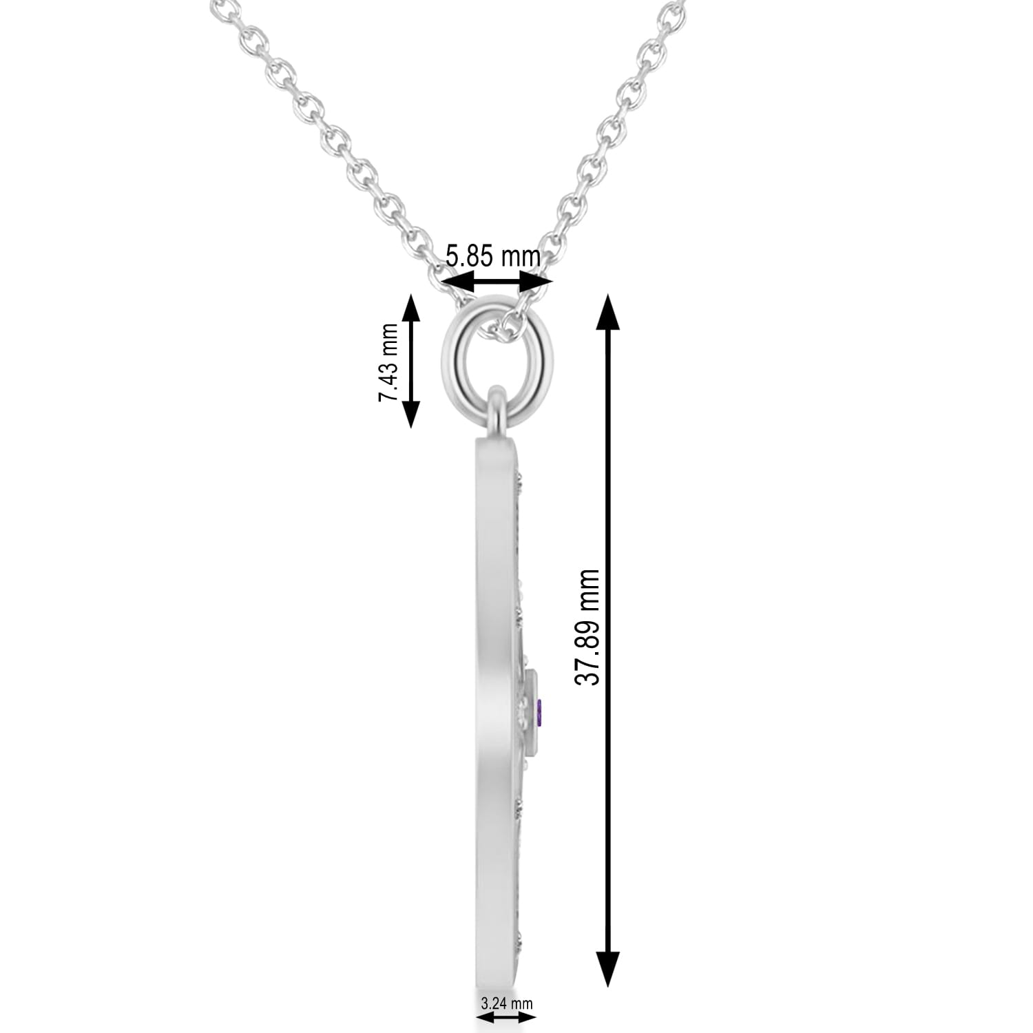Large Compass Pendant For Men Amethyst & Diamond Accented 14k White Gold (0.38ct)
