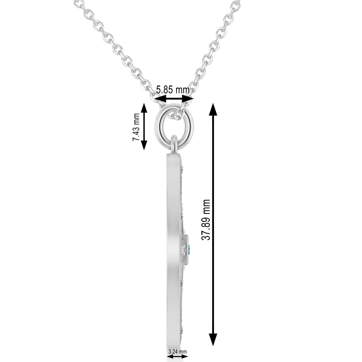 Large Compass Pendant For Men Blue Topaz & Diamond Accented 14k White Gold (0.38ct)