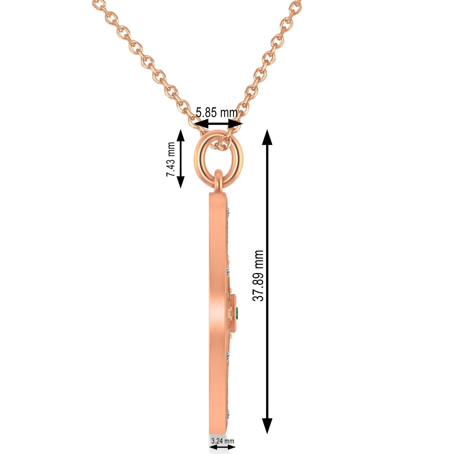 Large Compass Pendant For Men Emerald & Diamond Accented 14k Rose Gold (0.38ct)