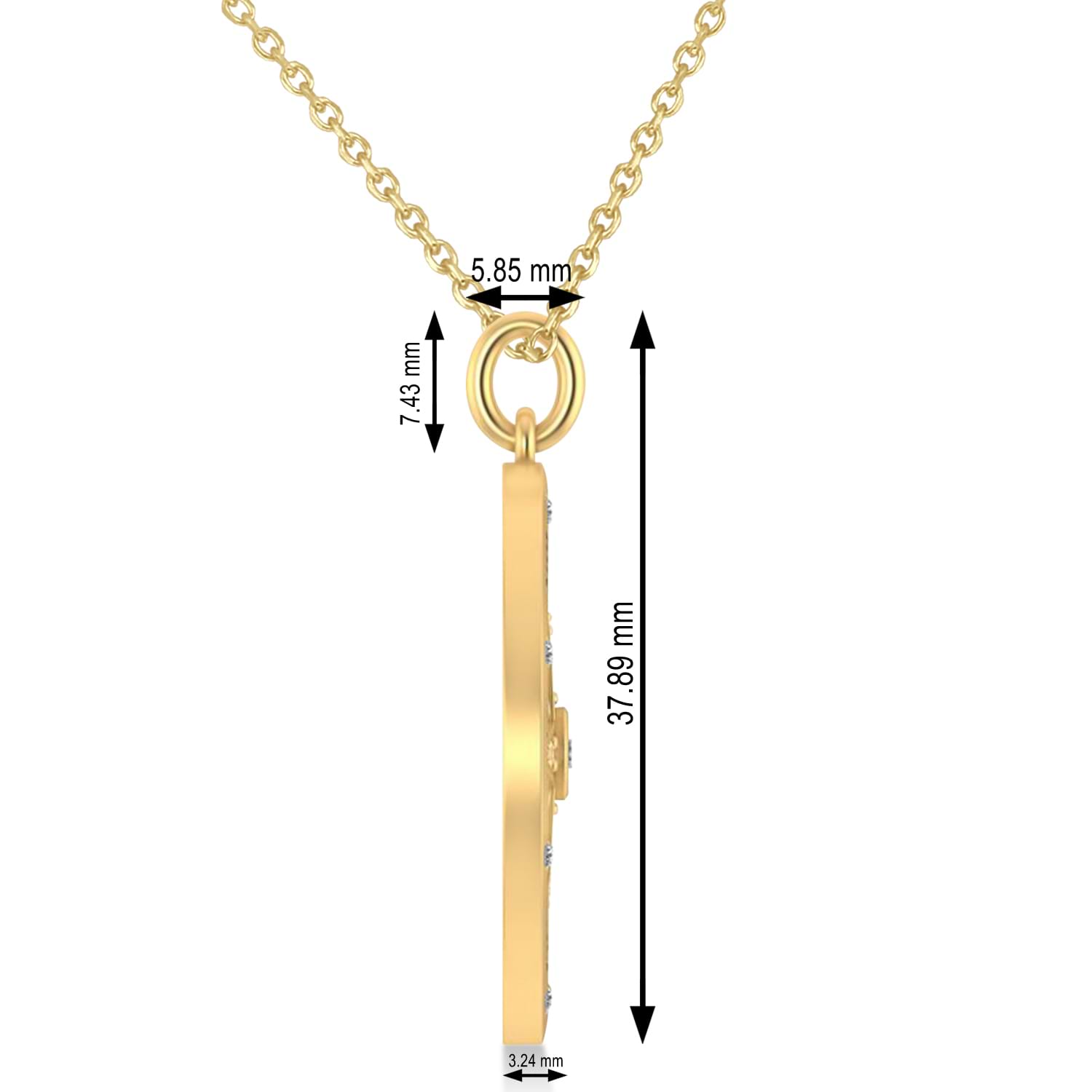 Large Compass Necklace Pendant For Men Lab Grown Diamond Accented 14k Yellow Gold (0.38ct)