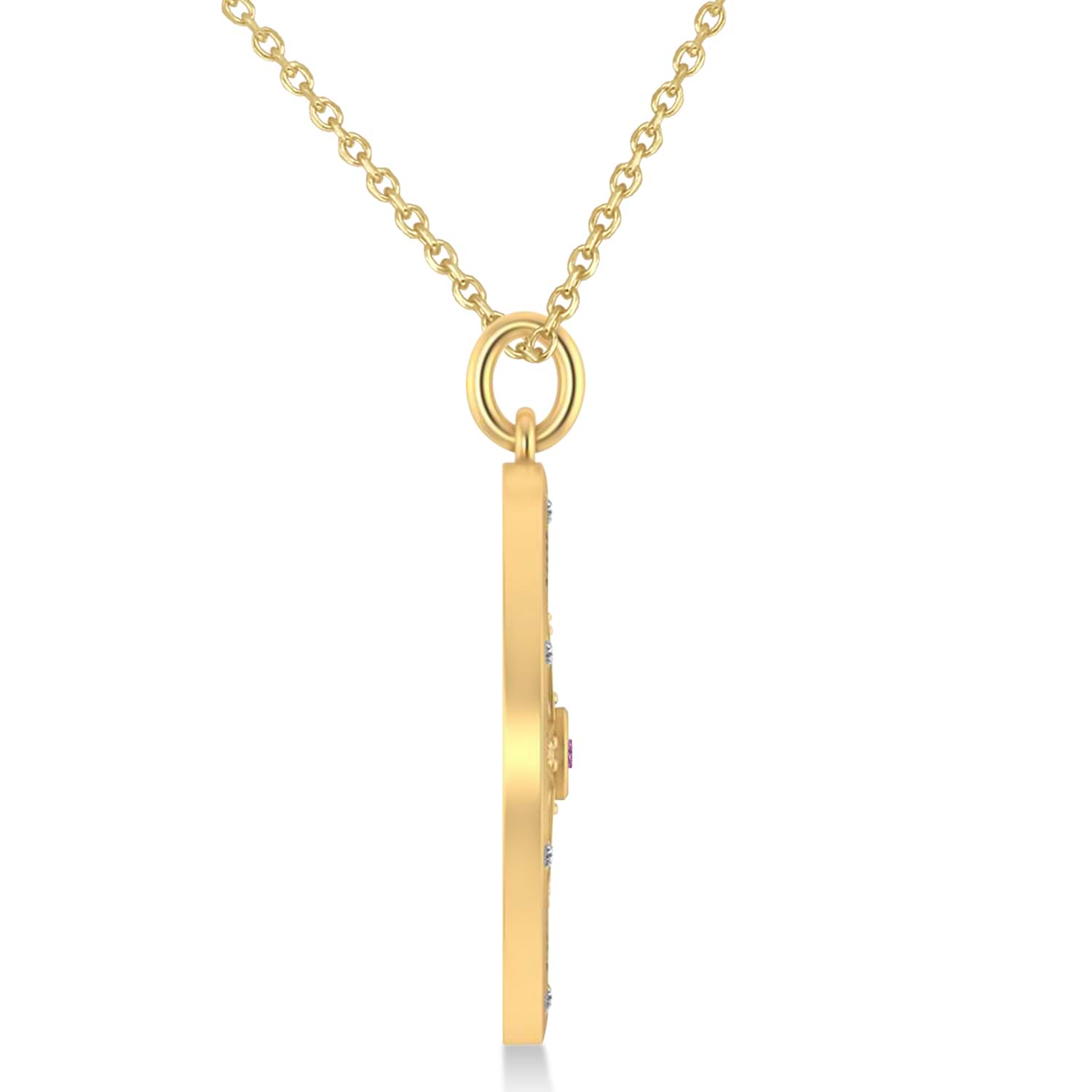 Large Compass Pendant For Men Pink Sapphire & Diamond Accented 14k Yellow Gold (0.38ct)