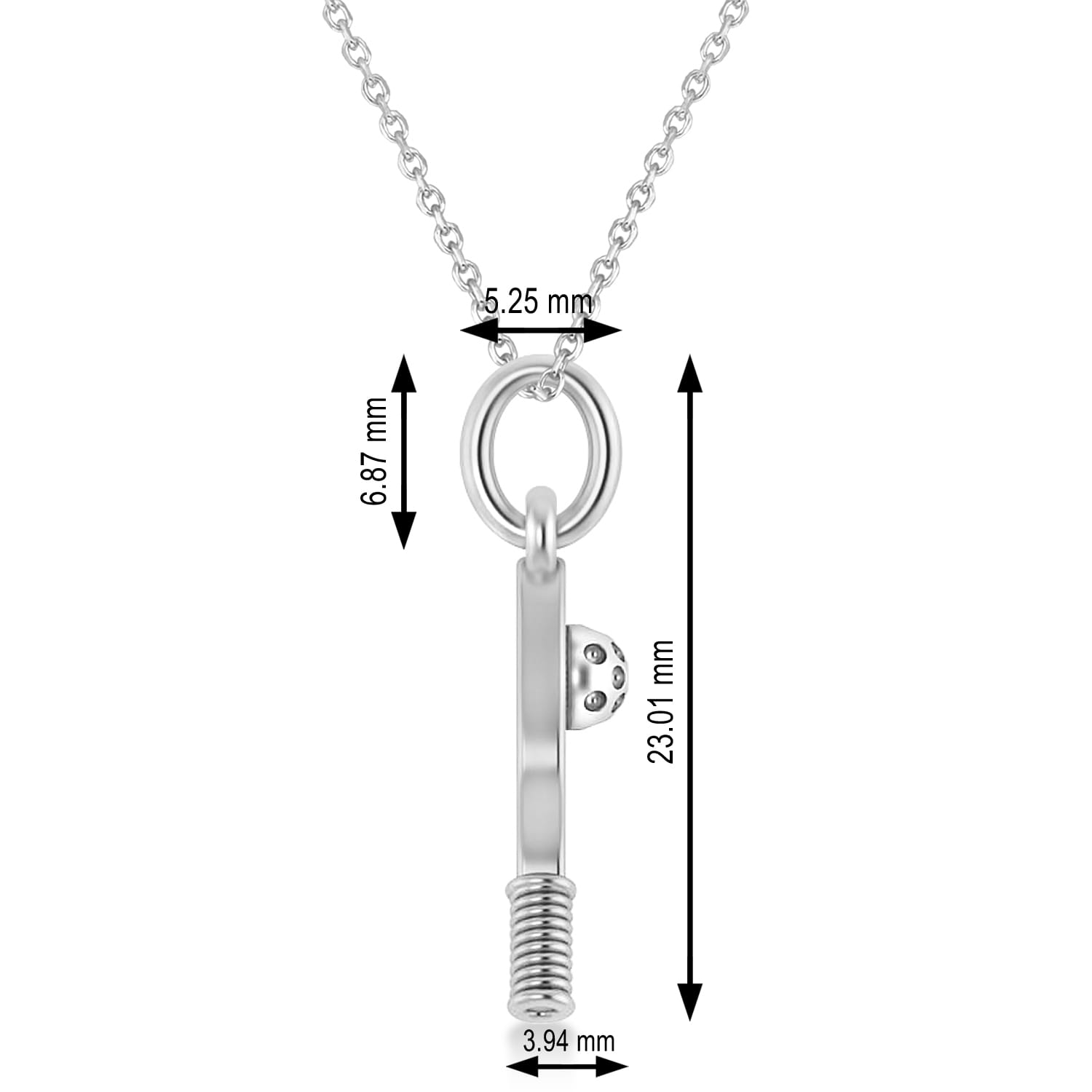 Pickleball Paddle Pendant Necklace 14k White Gold