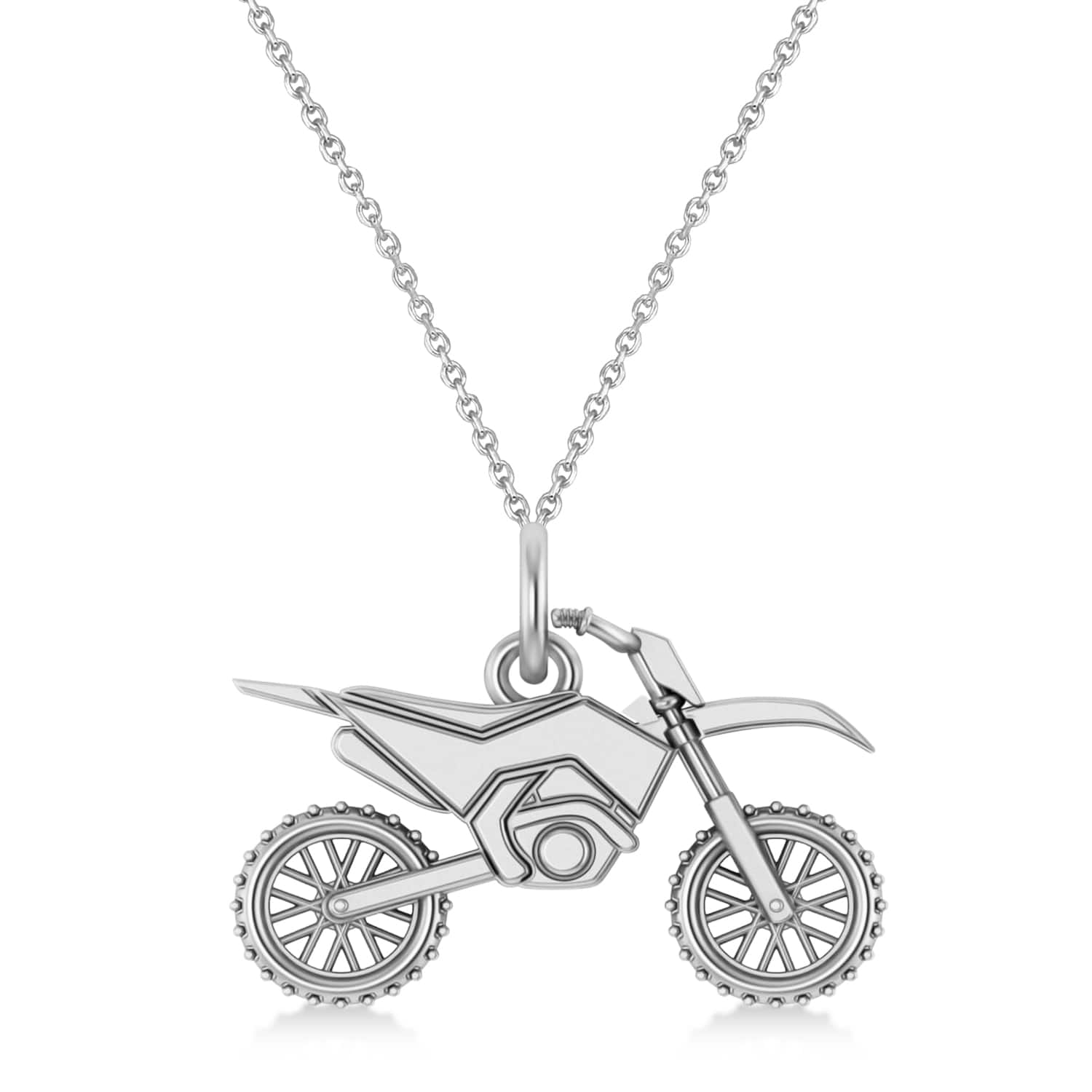Motorcycle Charm Men's Pendant Necklace 14K White Gold