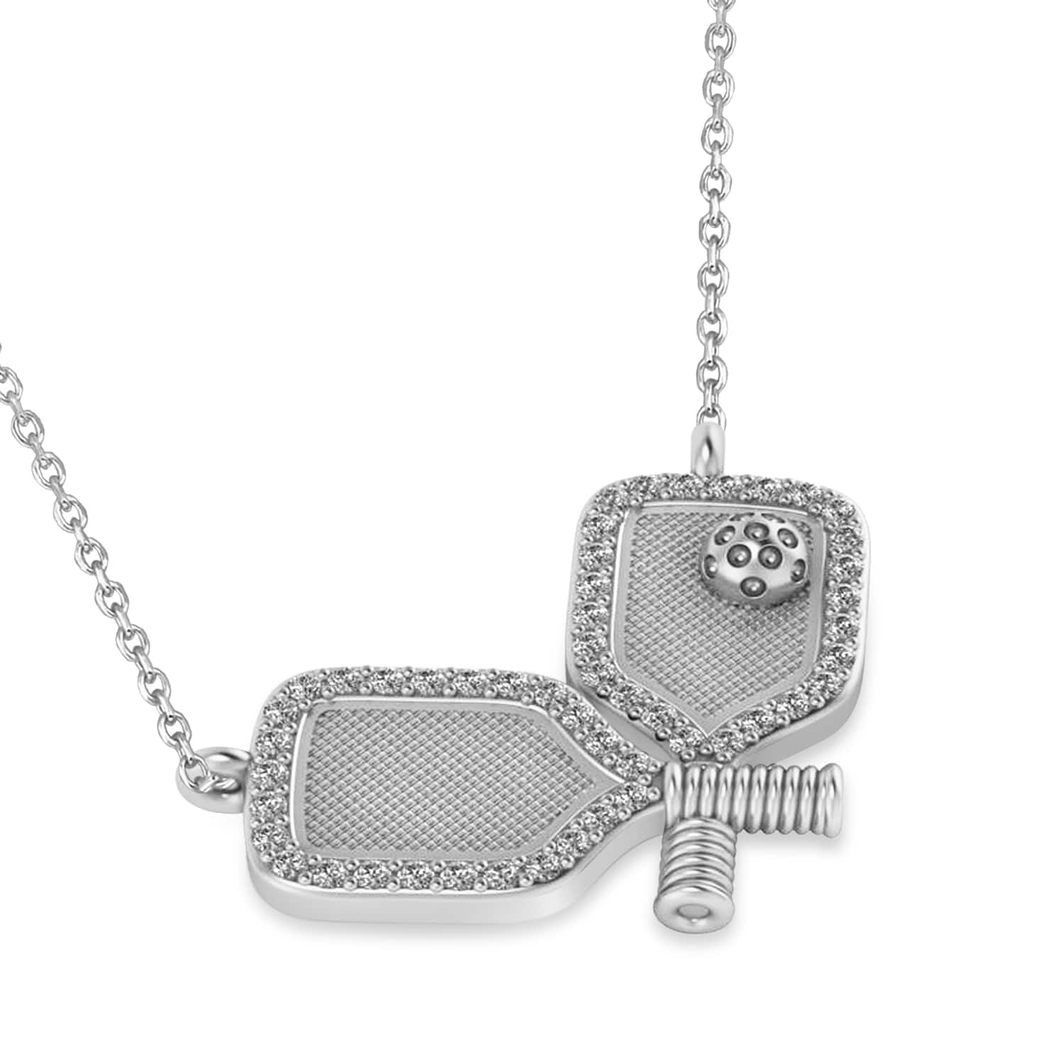 Diamond Dual Pickleball Paddles Pendant Necklace 14k White Gold (0.25ct)