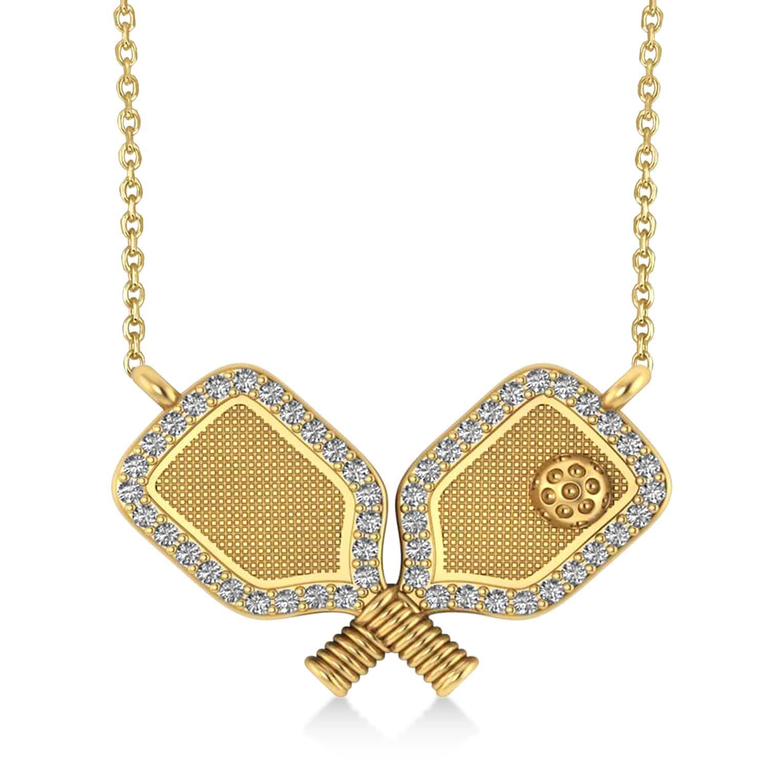 Diamond Large Dual Pickleball Paddle Pendant Necklace 14K Yellow Gold (0.50ct)
