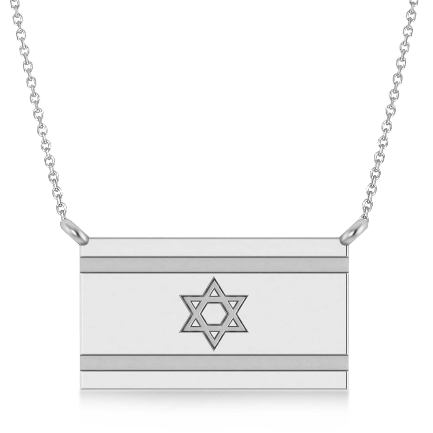Israel Flag Pendant Necklace 14K White Gold