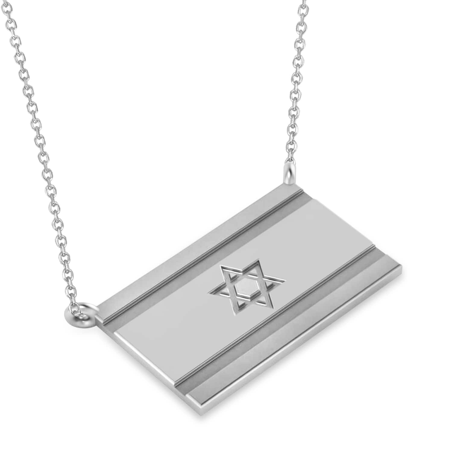 Israeli Flag Necklace in 14K White Gold with Diamonds and Blue Sapphires