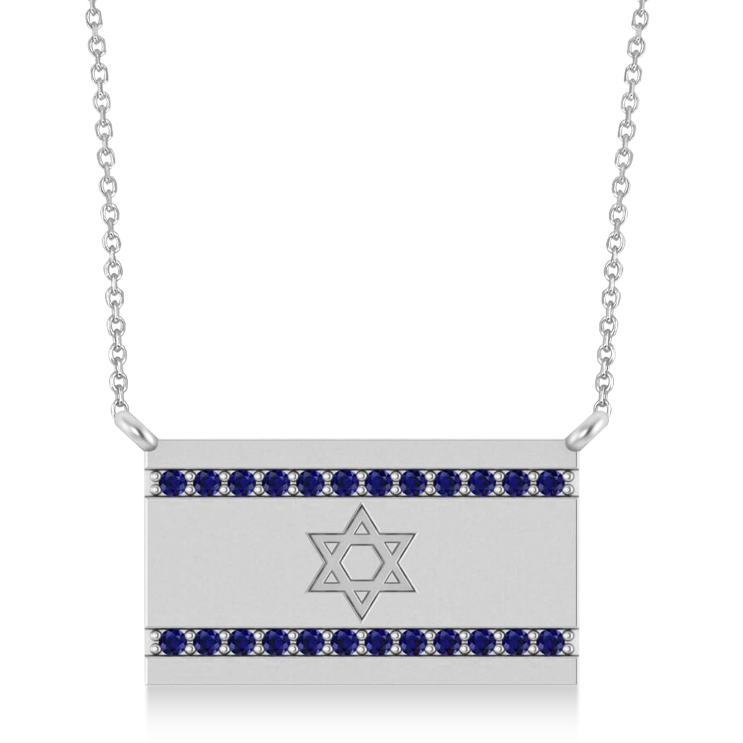Israeli Flag Necklace in 14K White Gold with Diamonds and Blue