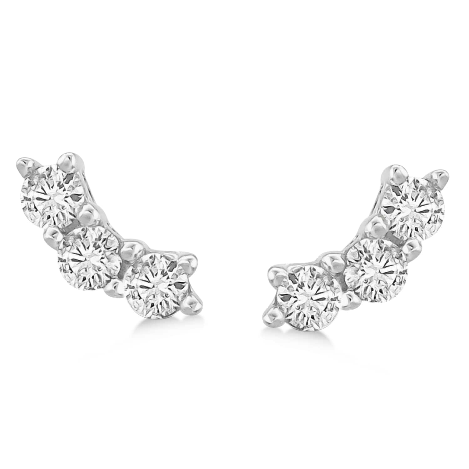 Diamond Three-Stone Semicircle Stud Earrings 14k White Gold (0.30ct)
