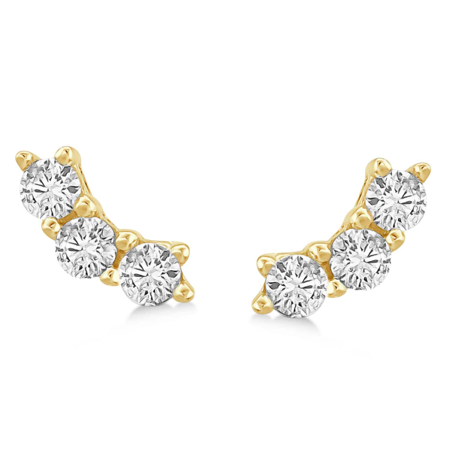 Diamond Three-Stone Semicircle Stud Earrings 14k Yellow Gold (0.30ct)
