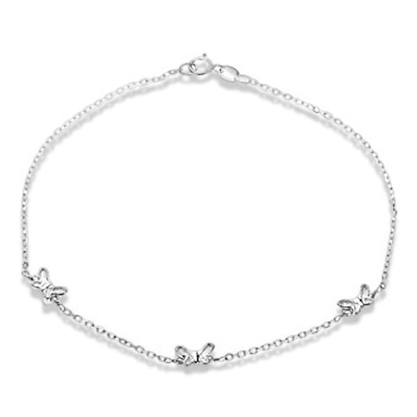 Anklet with Butterflies, 10 Inch Cable Chain, in Sterling Silver